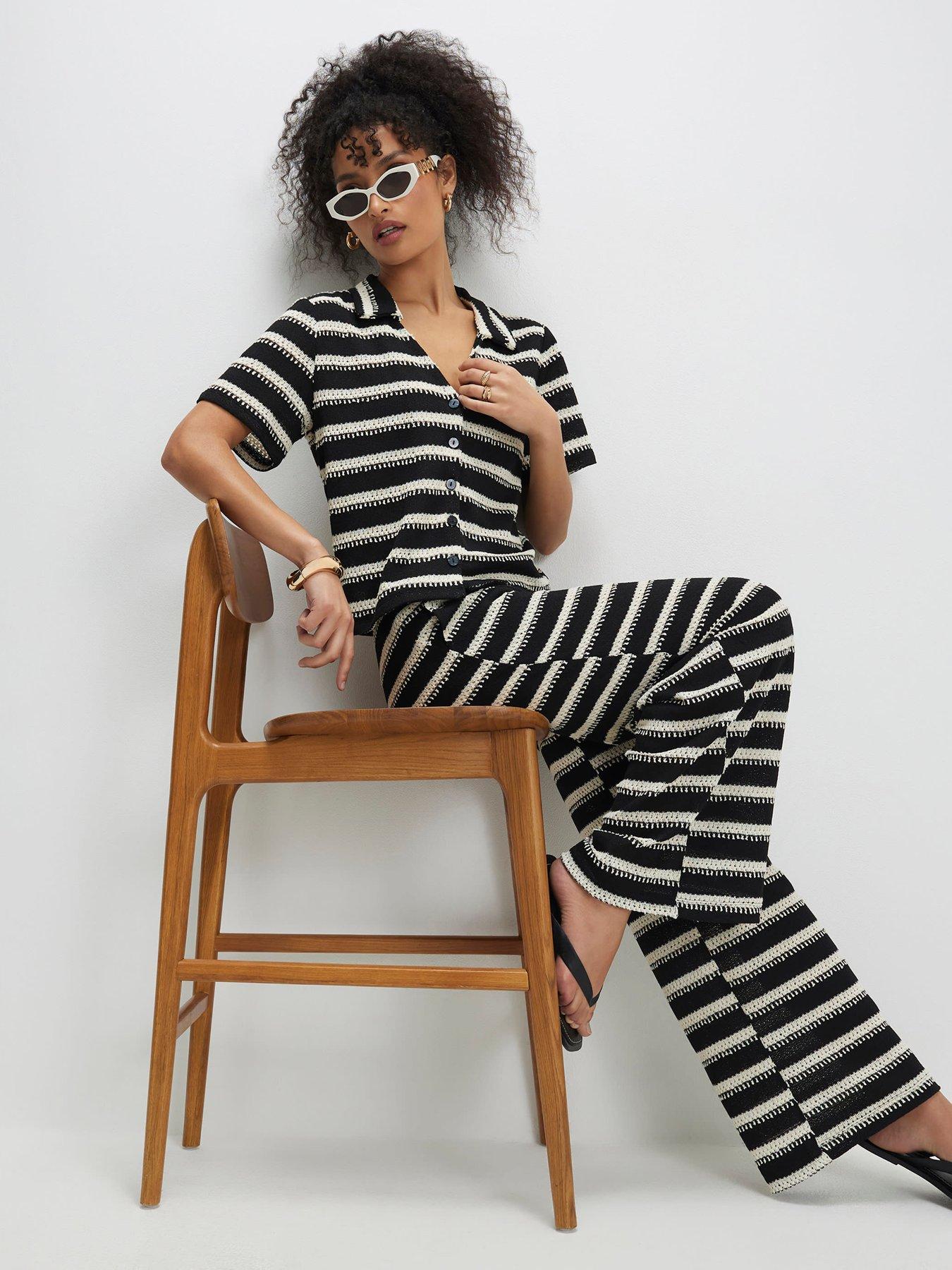  image of river-island-stripe-co-ord-texture-wideleg-trouser-black