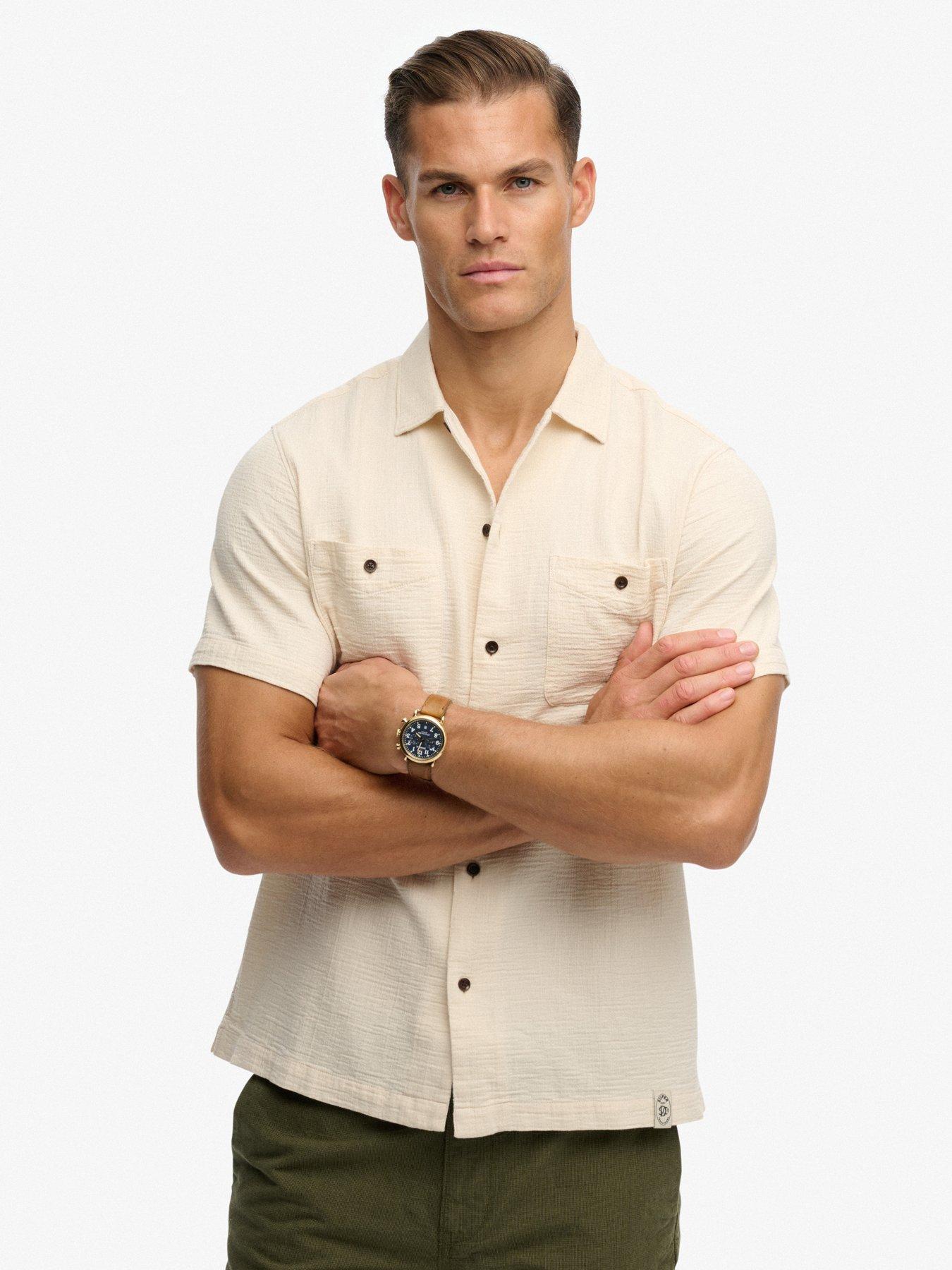 Superdry Merchant Textured Short Sleeve Shirt - Cream