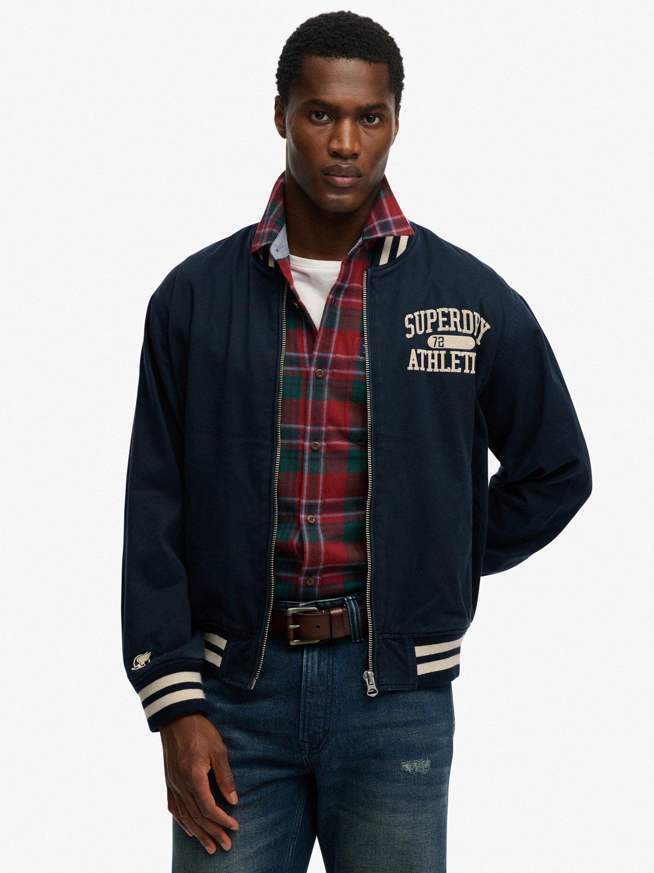 front image of superdry-twill-varsity-bomber-jacket-navy
