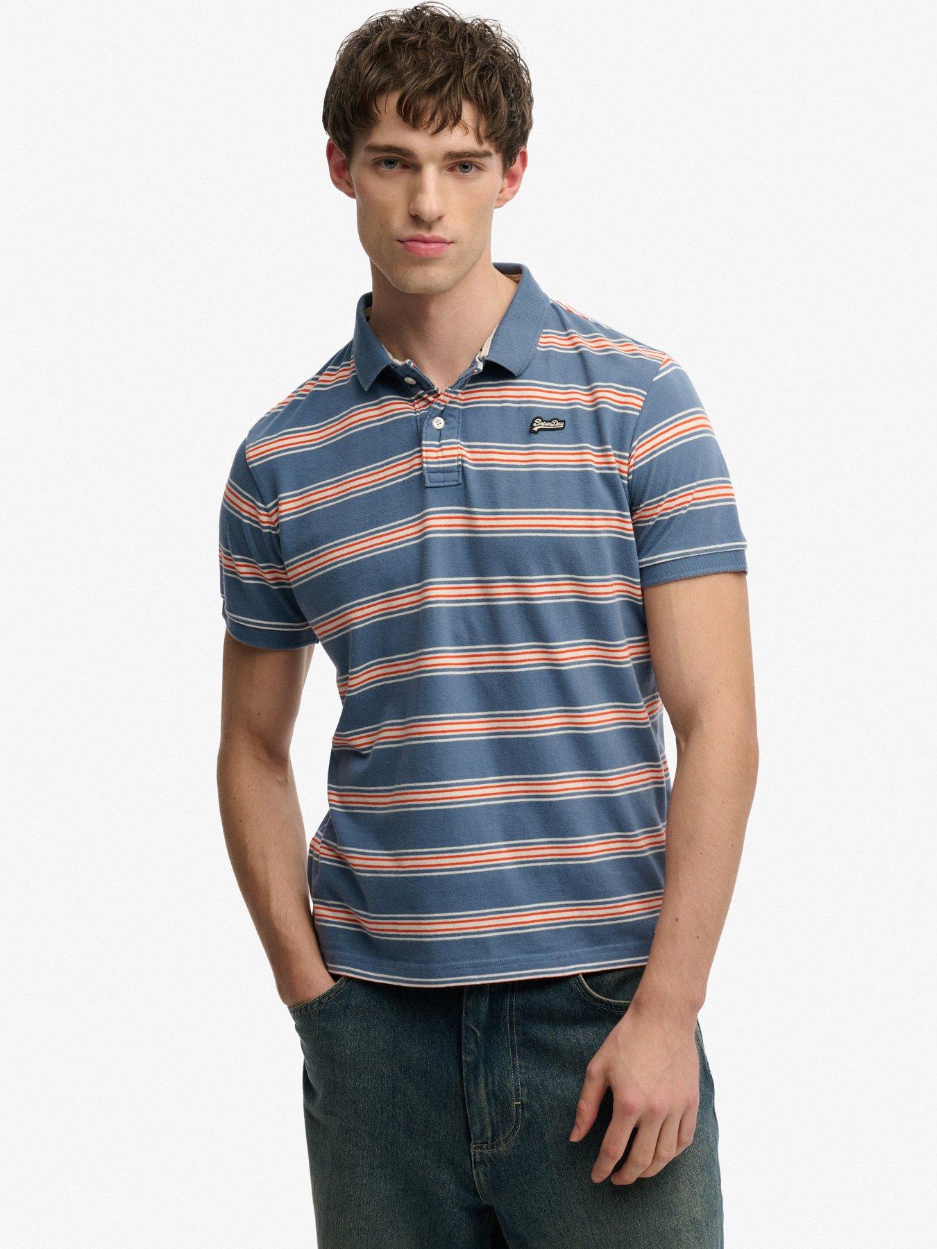 Superdry Vintage Stripe Jersey Polo Shirt - Blue