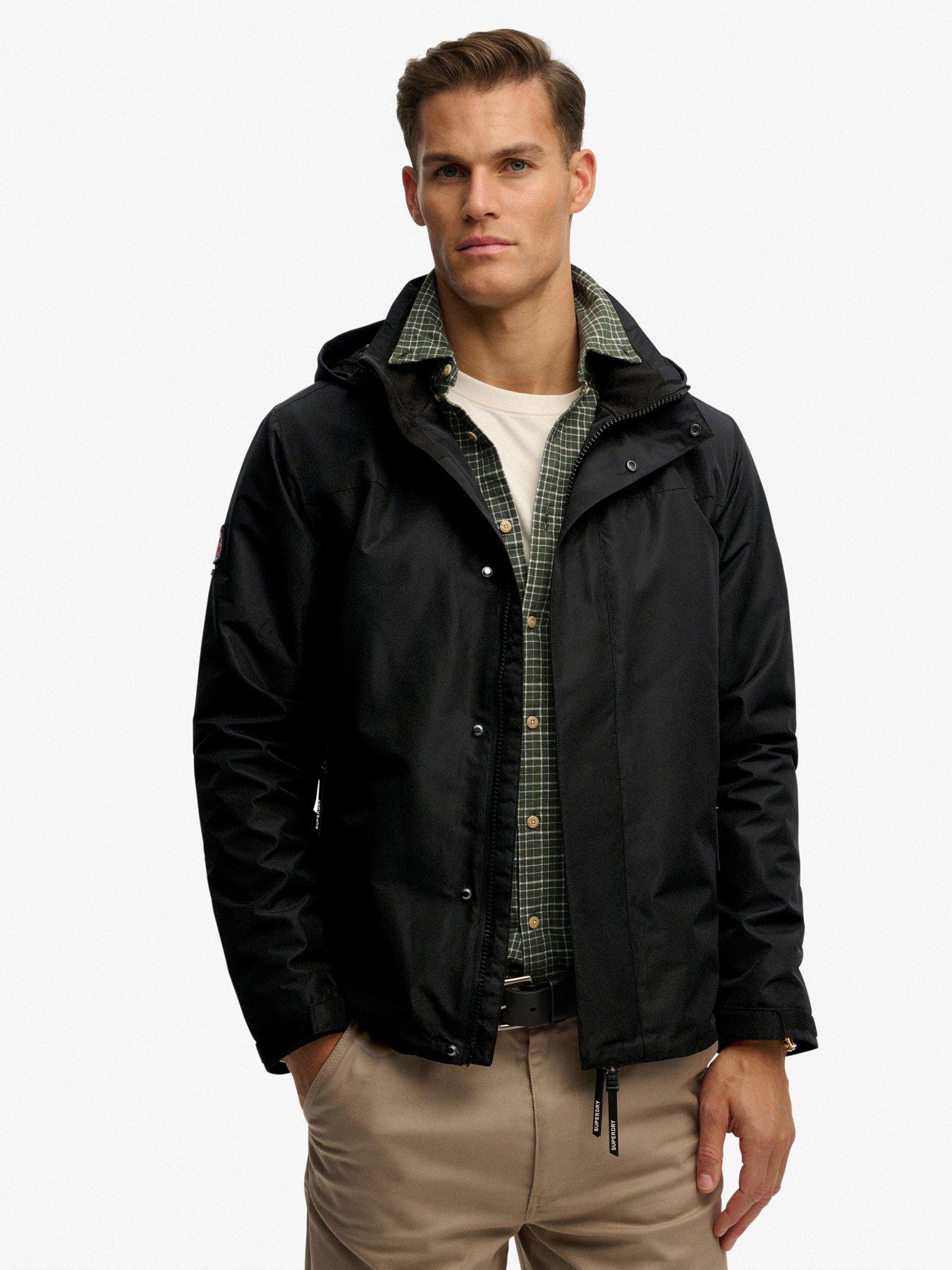 front image of superdry-hooded-shell-jacket-black