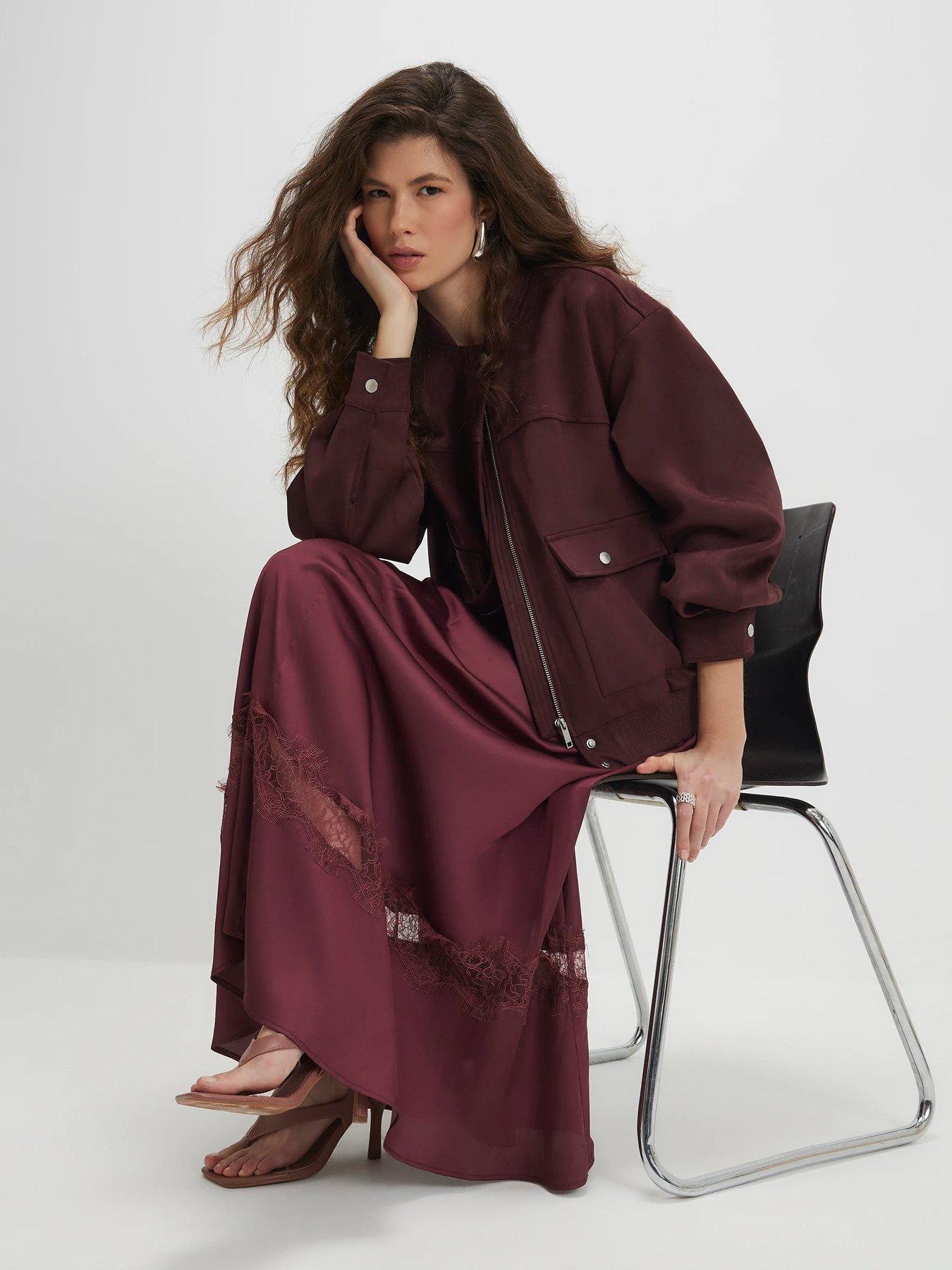 Image 4 of 4 of River Island Suedette Classic Bomber - Red