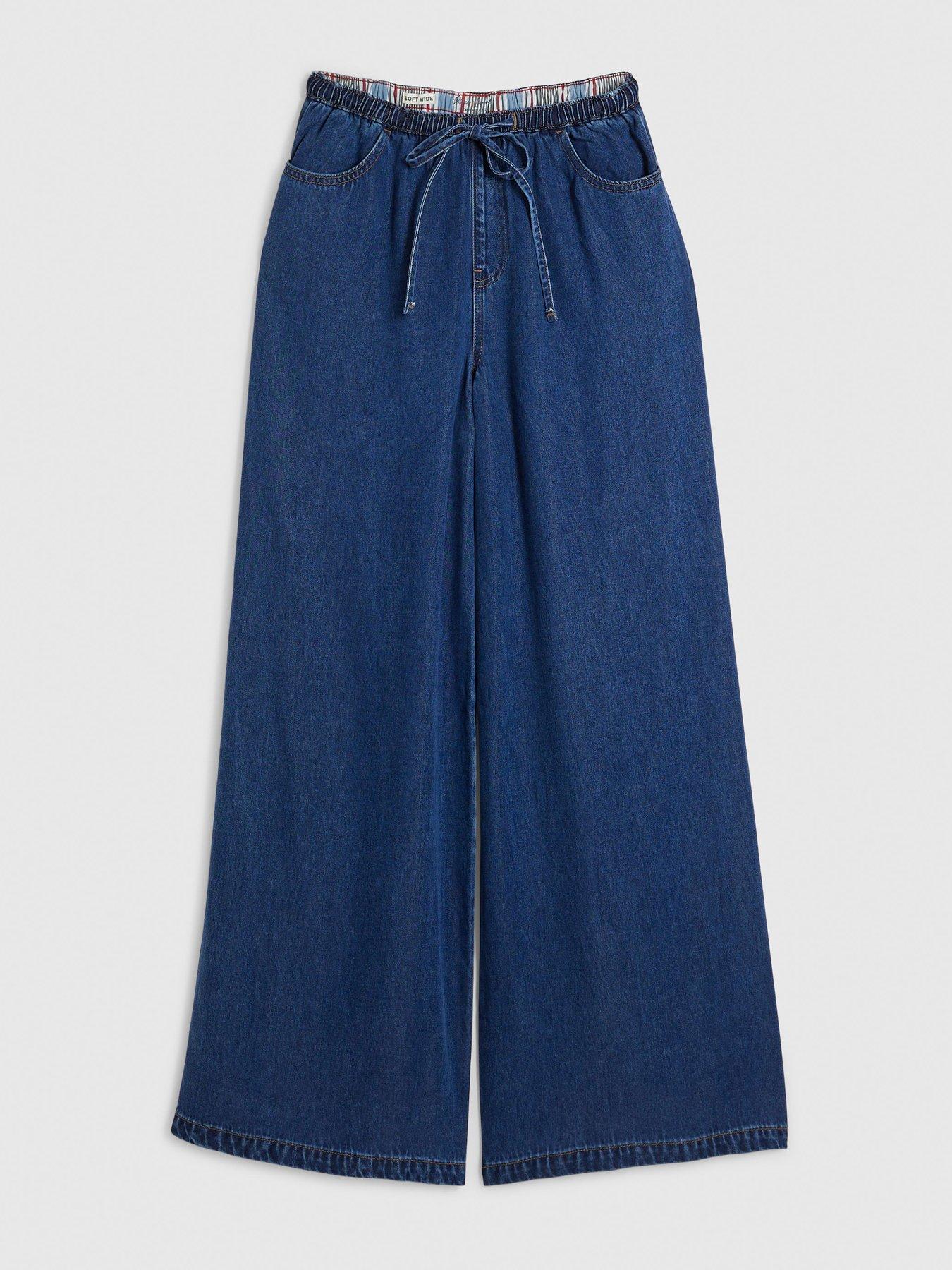 Image 5 of 6 of River Island Wide Leg Drawstring Jeans - Blue