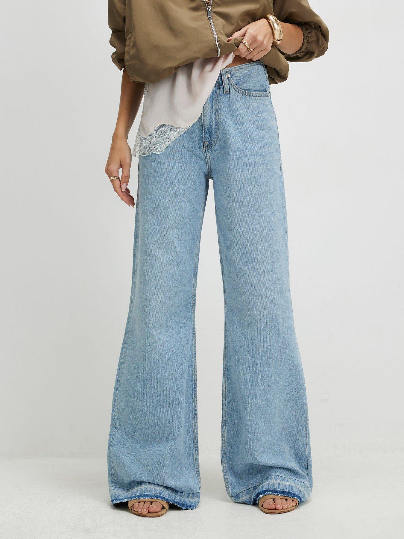 River Island Clean Waist Wide Trn Down Hem - Blue