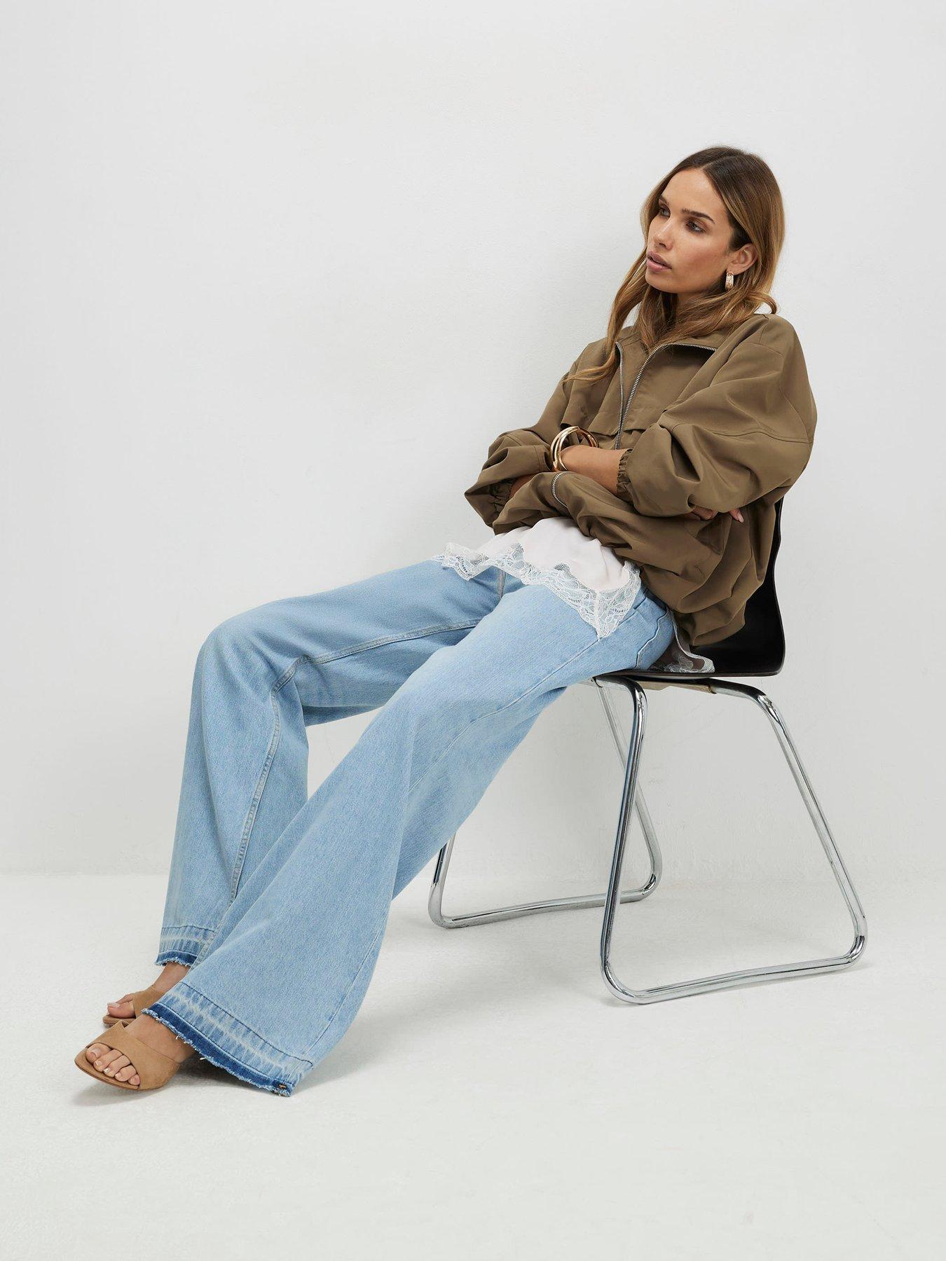 Image 2 of 5 of River Island Clean Waist Wide Trn Down Hem - Blue