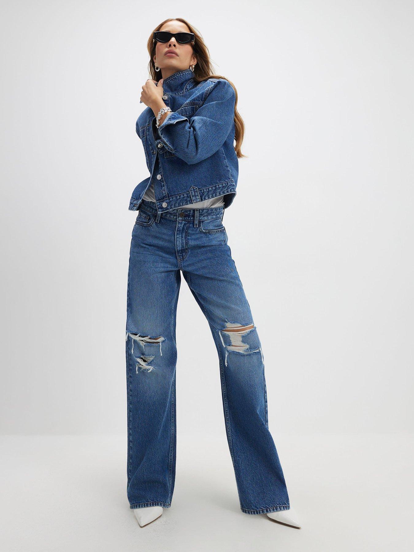 River Island Relaxed Straight Ripped DK Jeans - Blue
