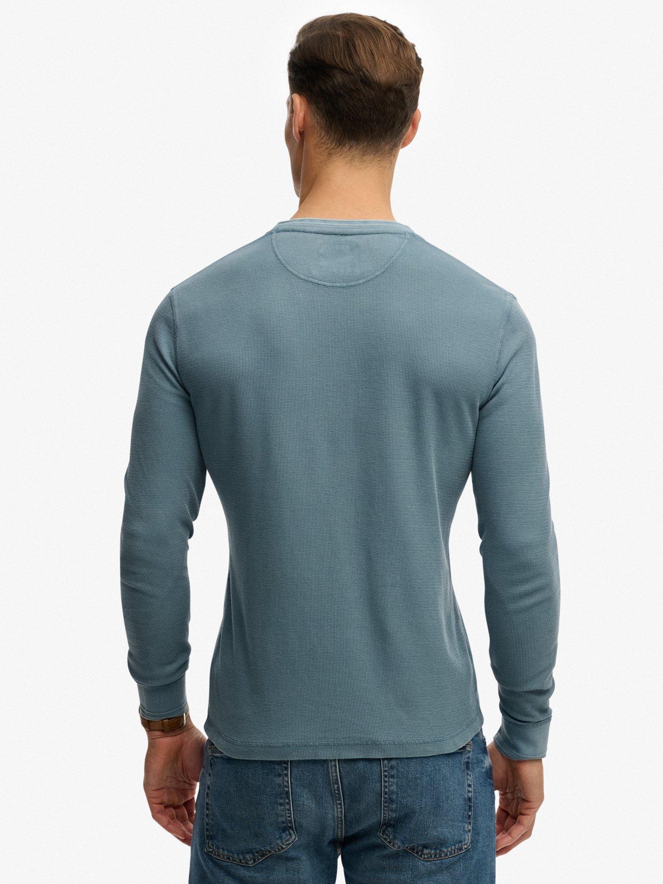  image of superdry-lightweight-textured-grandad-top-blue