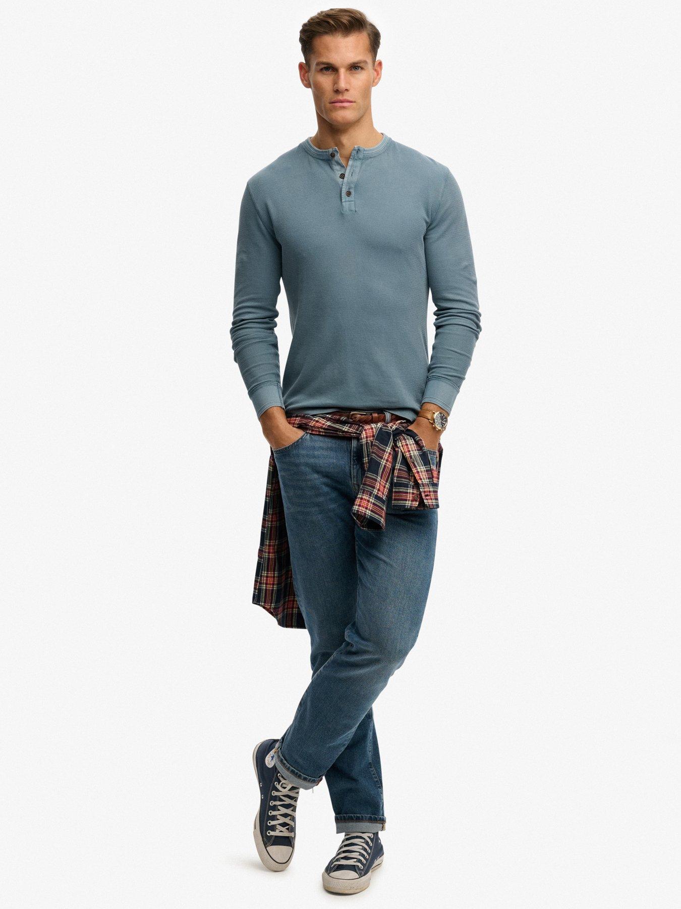  image of superdry-lightweight-textured-grandad-top-blue