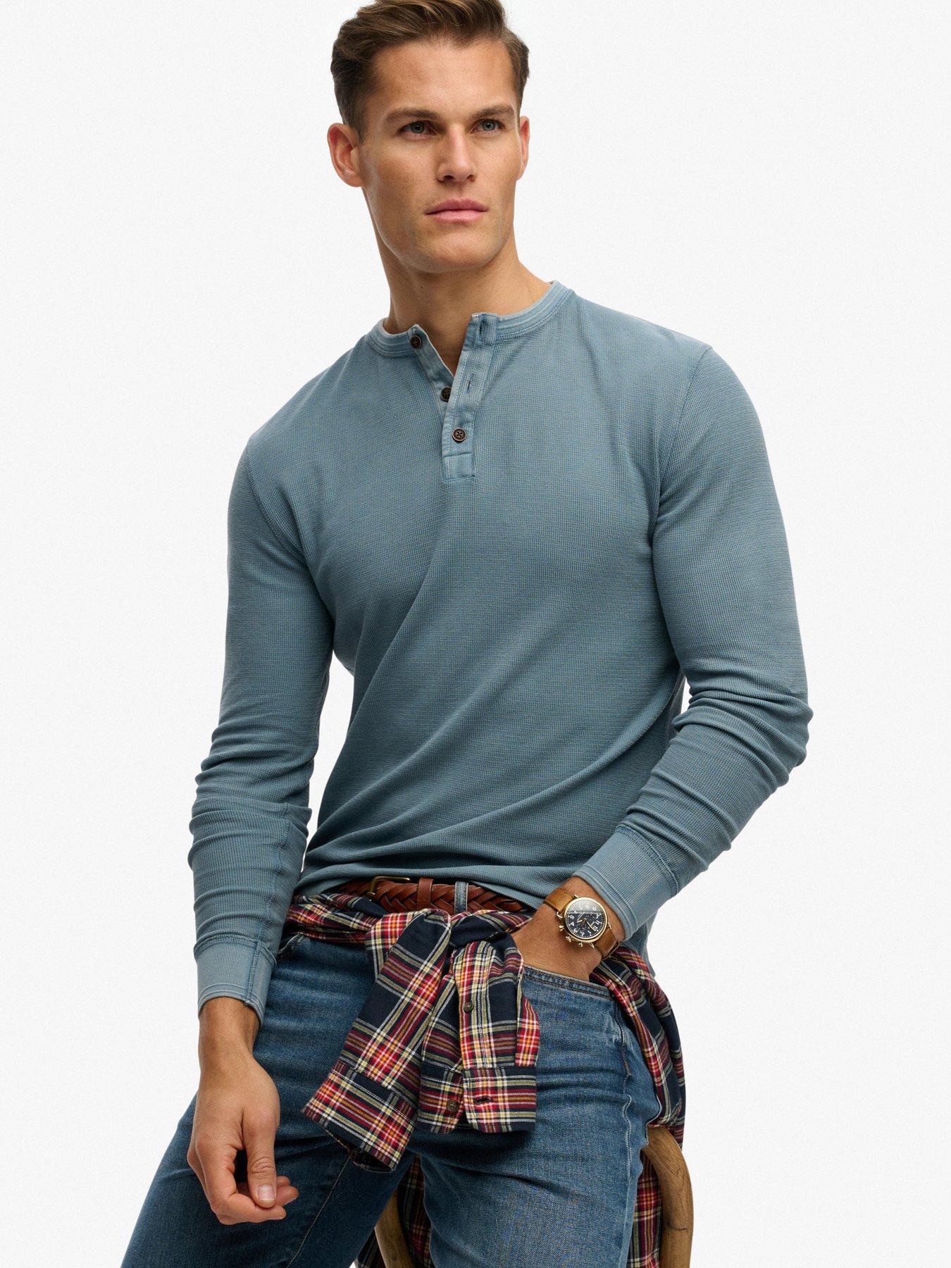  image of superdry-lightweight-textured-grandad-top-blue
