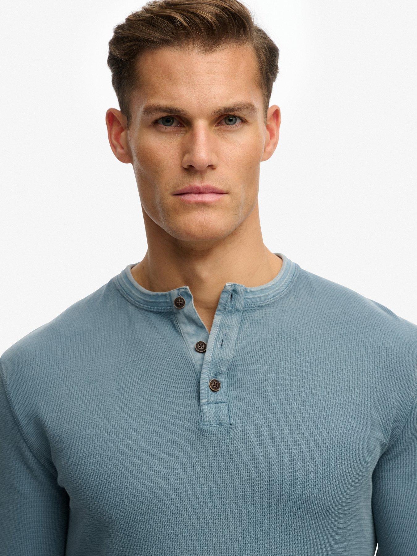  image of superdry-lightweight-textured-grandad-top-blue