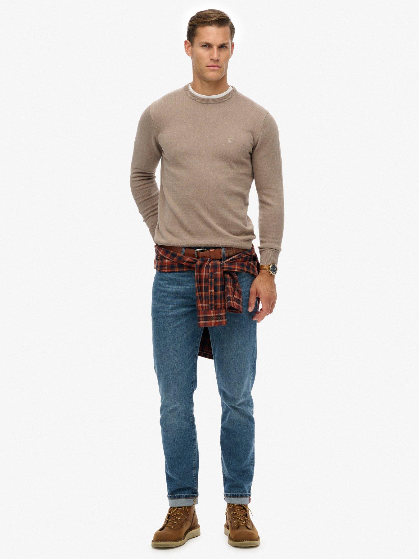  image of superdry-essentials-cotton-knitted-jumper-brown