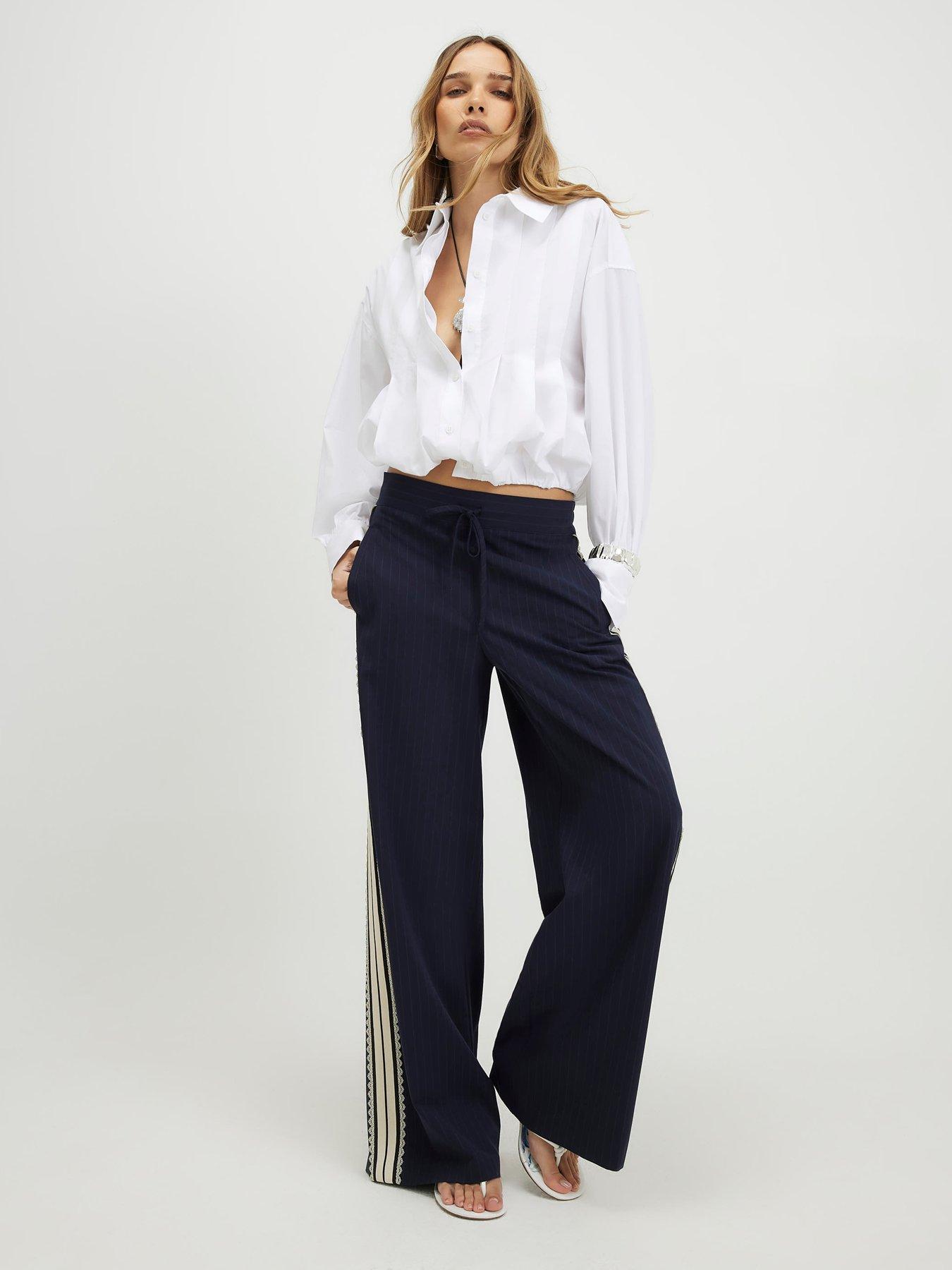Image 1 of 4 of River Island Crochet Side Stripe Jogger - Blue