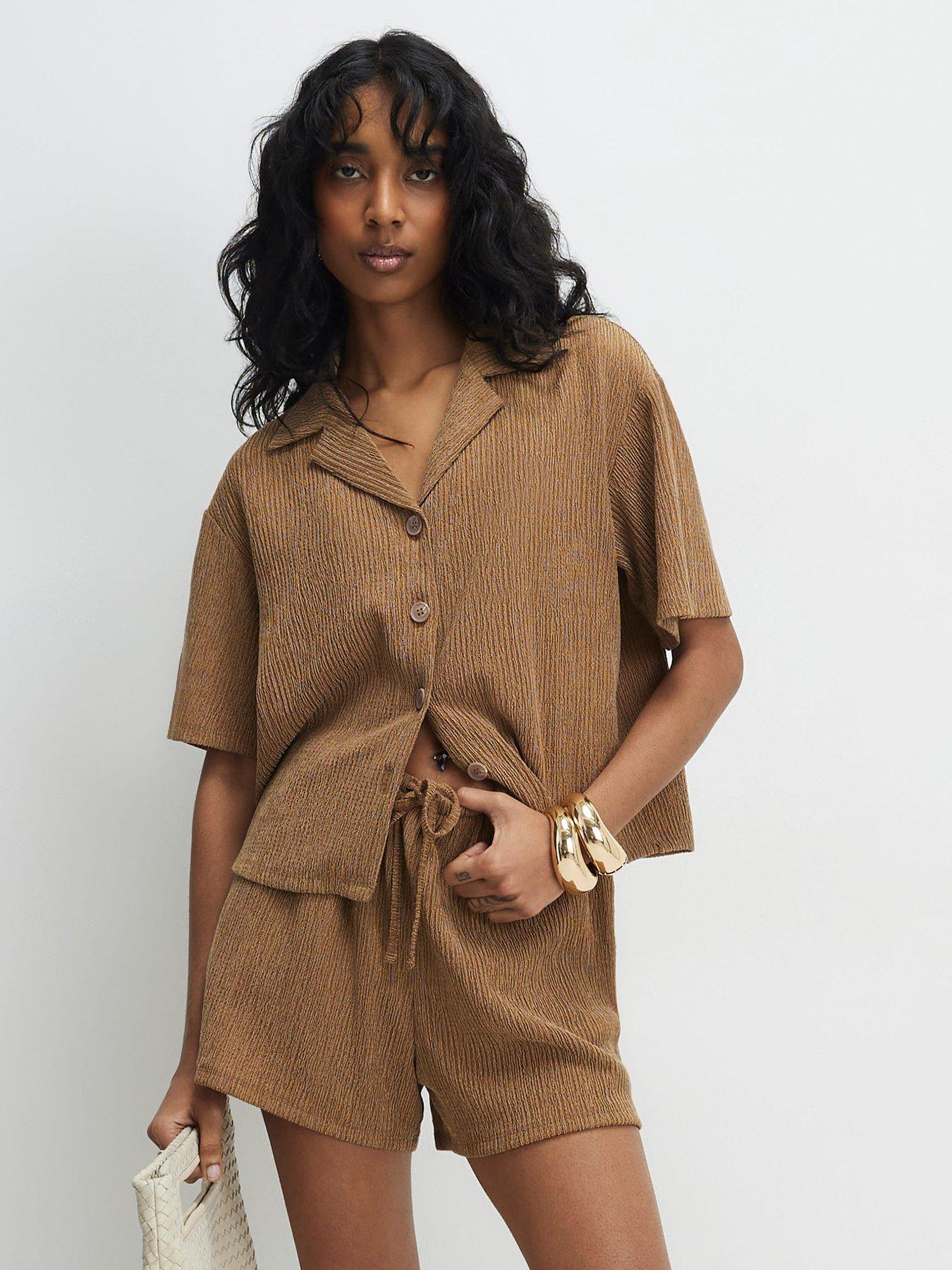 River Island Short Sleeve Texture Co-ord Hirt - Beige