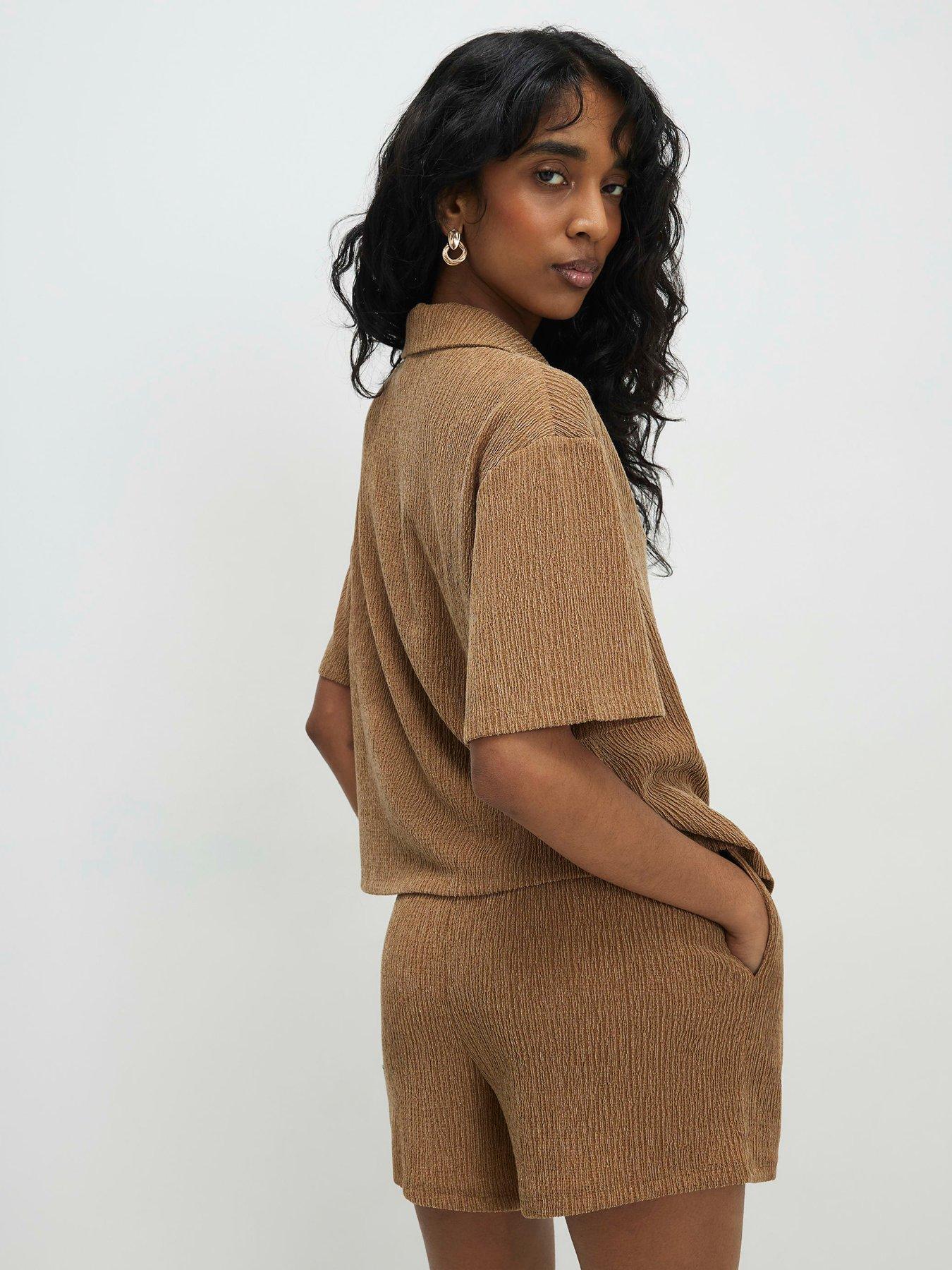 Image 2 of 6 of River Island Short Sleeve Texture Co-ord Hirt - Beige