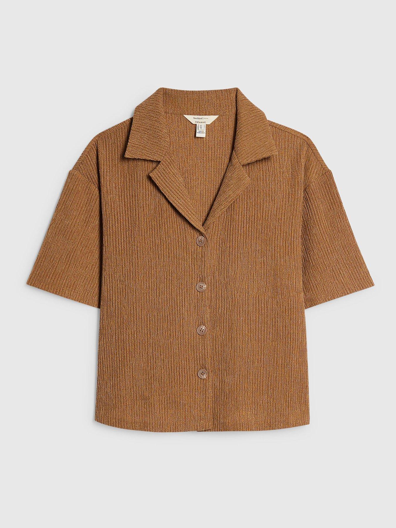 Image 5 of 6 of River Island Short Sleeve Texture Co-ord Hirt - Beige