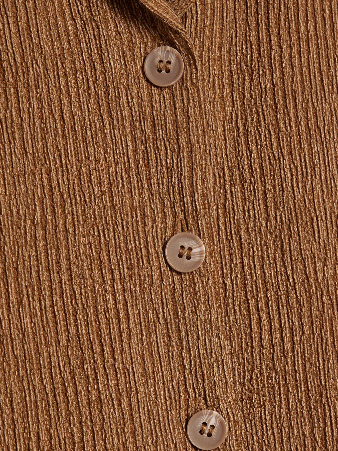 Image 6 of 6 of River Island Short Sleeve Texture Co-ord Hirt - Beige