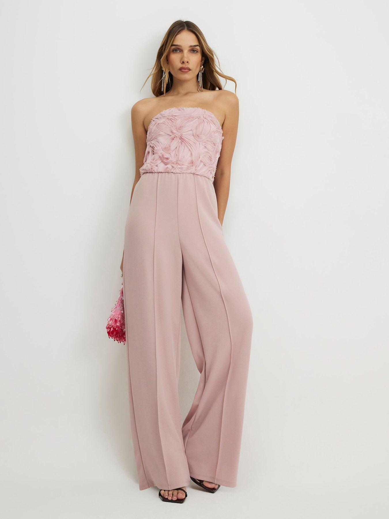 Image 1 of 4 of River Island Sls 3D Bandeau Jumpsuit - Pink