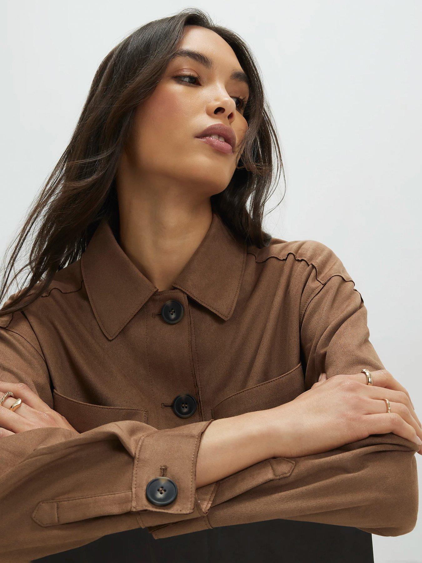 Image 4 of 4 of River Island Easy Suedette Overshirt - Beige
