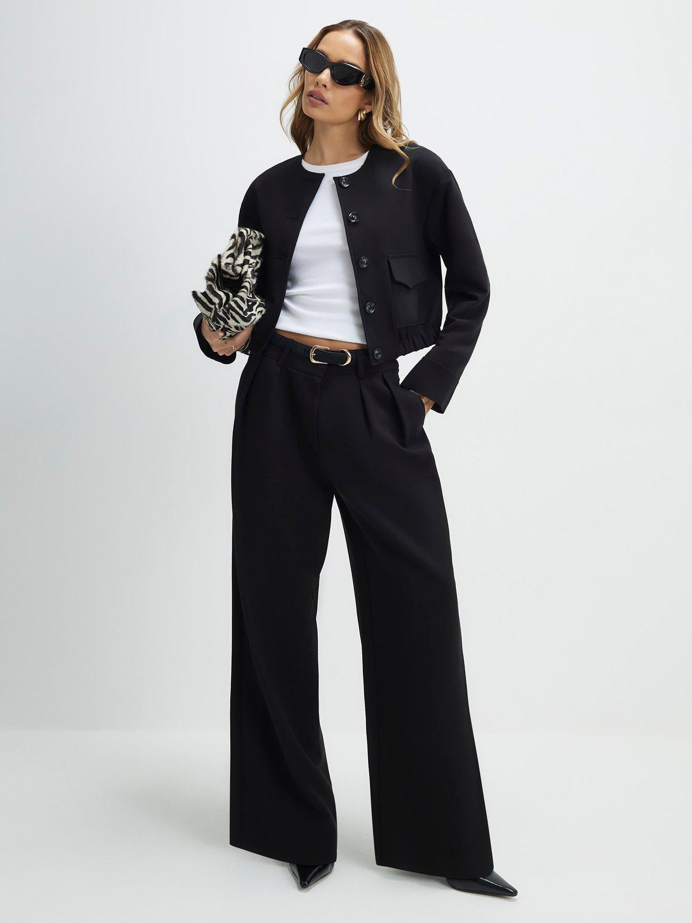River Island Belted Wide Leg Trousers - Black