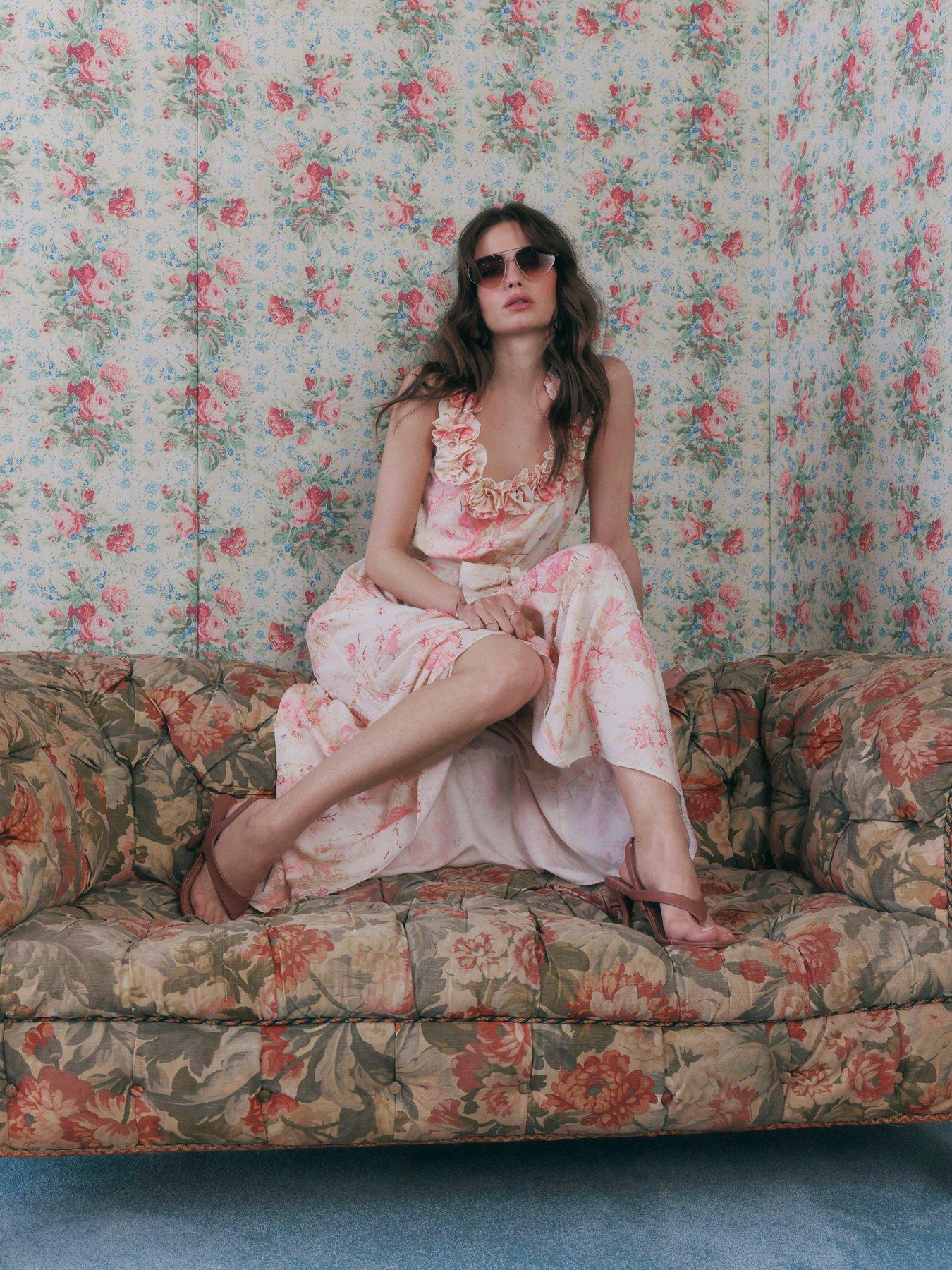 Image 3 of 6 of River Island Corsage Tiered Linen Dress - Beige