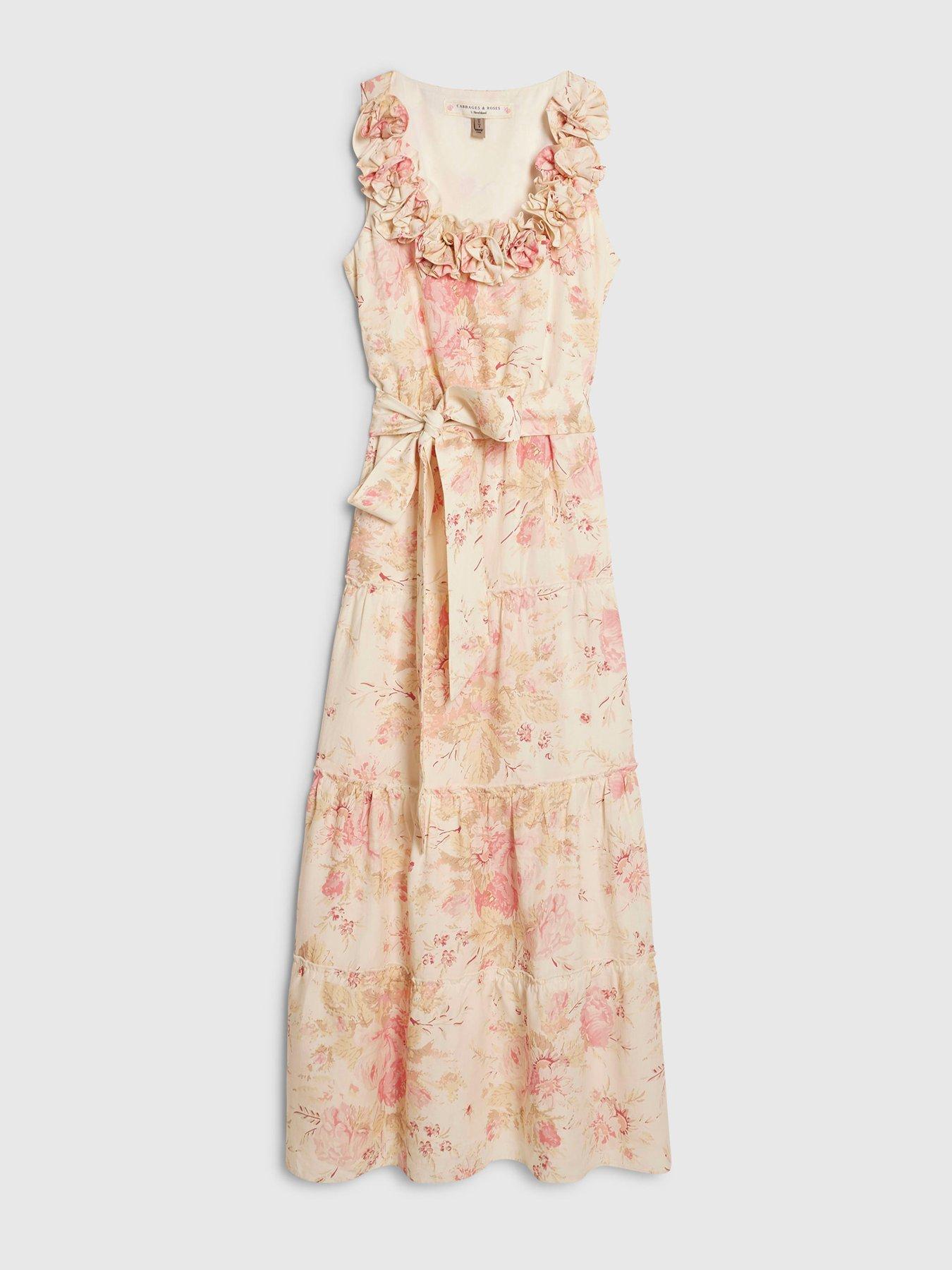 Image 5 of 6 of River Island Corsage Tiered Linen Dress - Beige