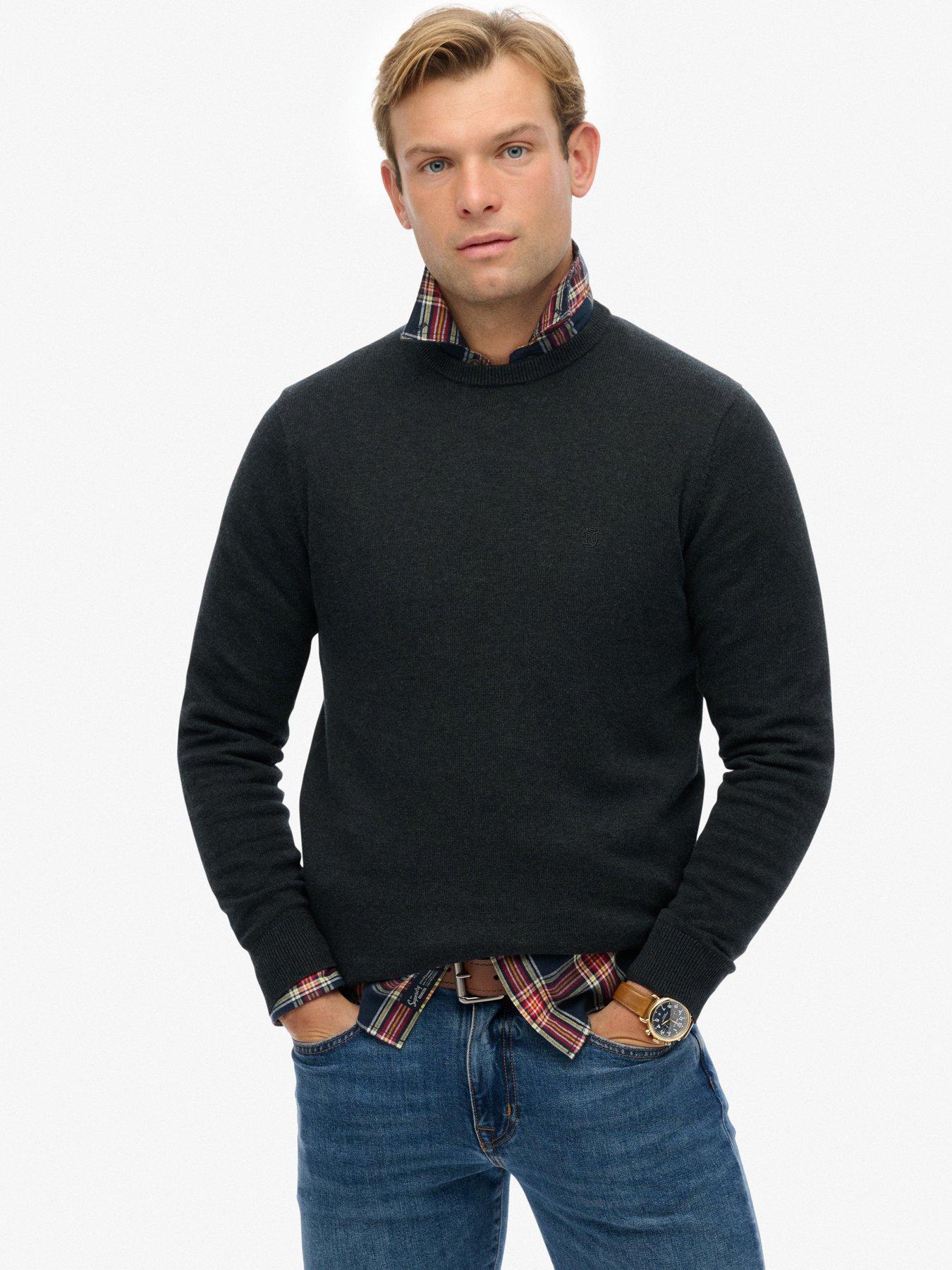 front image of superdry-essentials-cotton-knitted-jumper-dark-grey