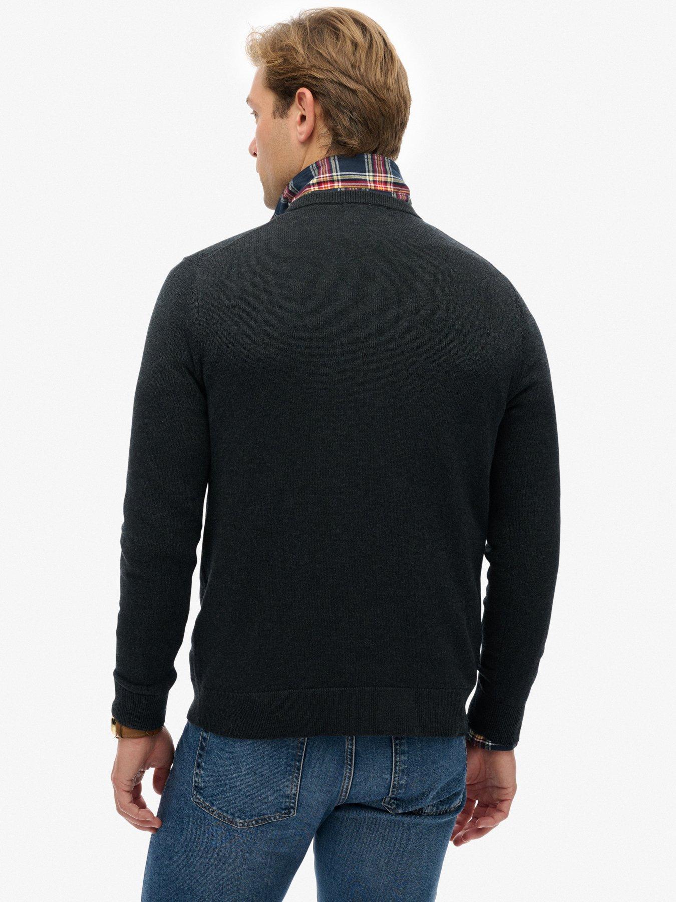 stillFront image of superdry-essentials-cotton-knitted-jumper-dark-grey