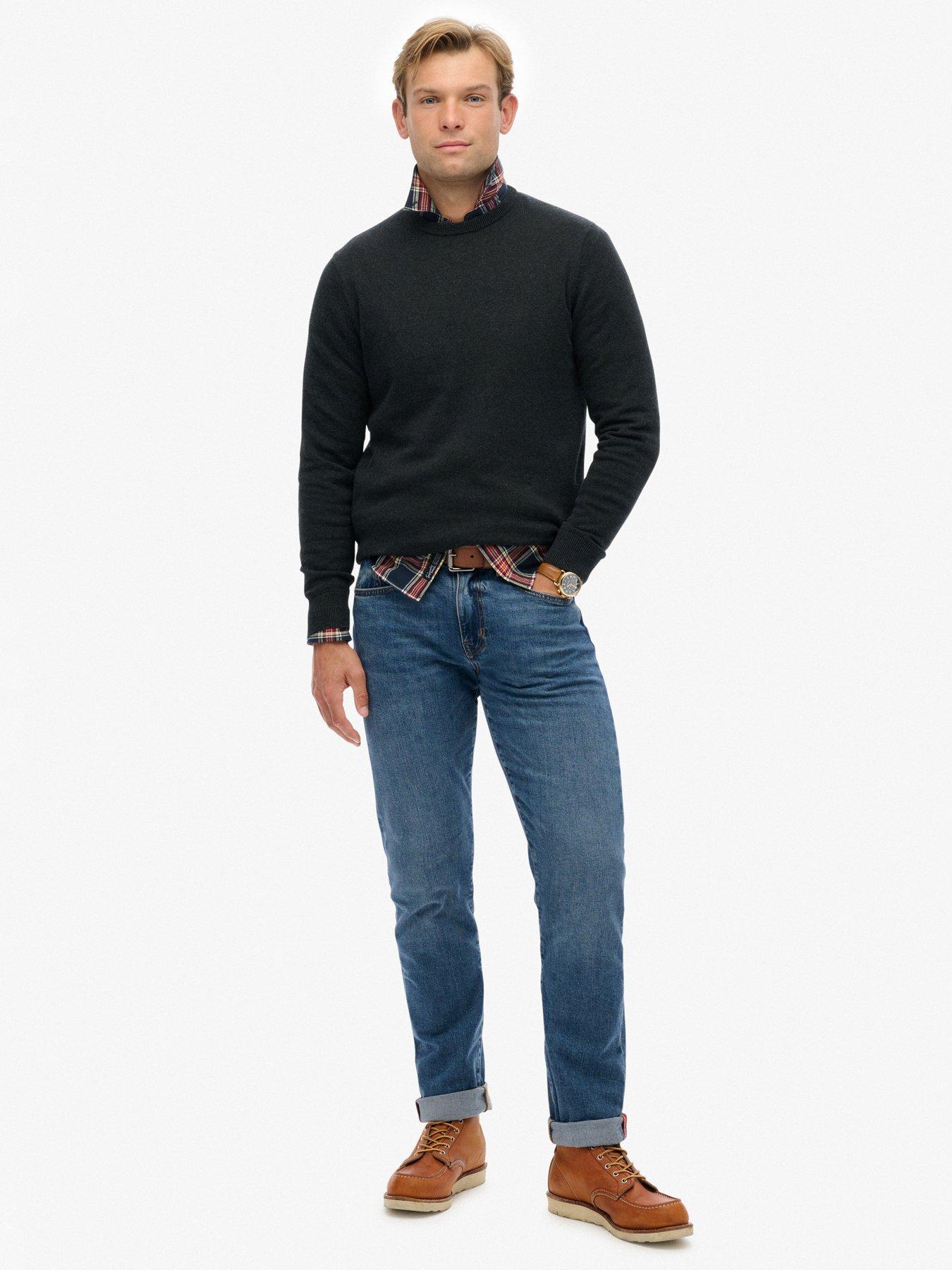 image of superdry-essentials-cotton-knitted-jumper-dark-grey