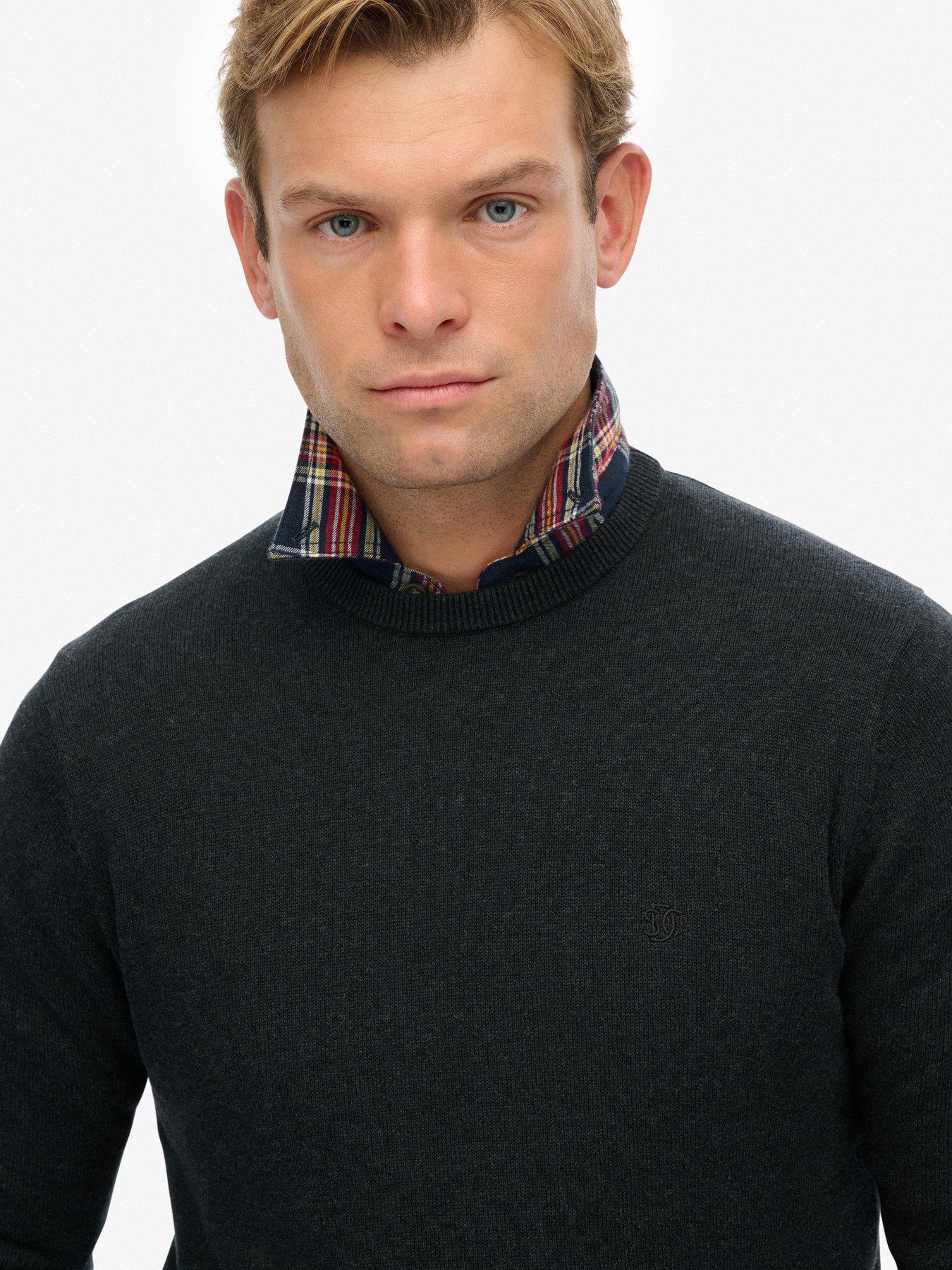 image of superdry-essentials-cotton-knitted-jumper-dark-grey