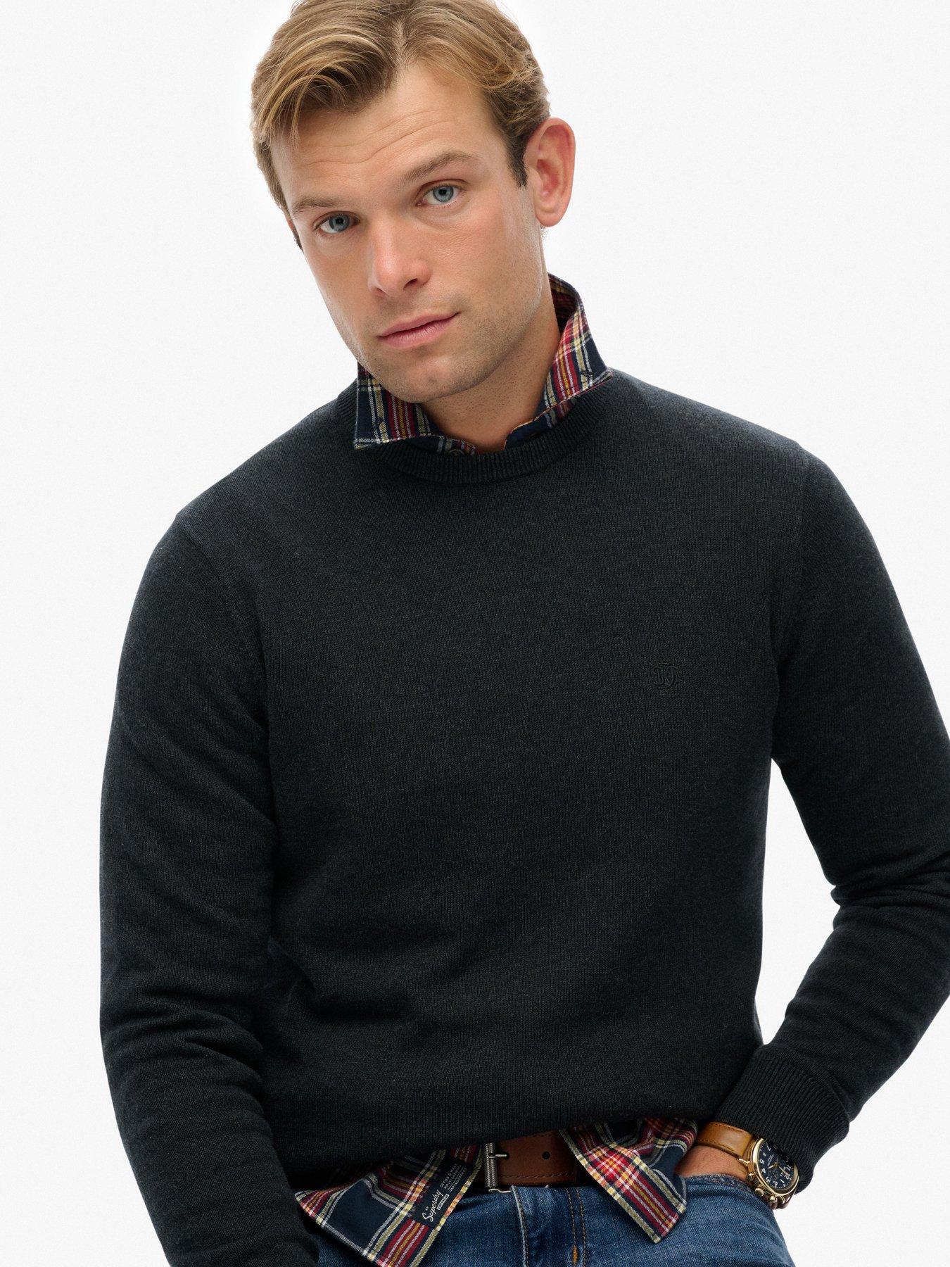  image of superdry-essentials-cotton-knitted-jumper-dark-grey