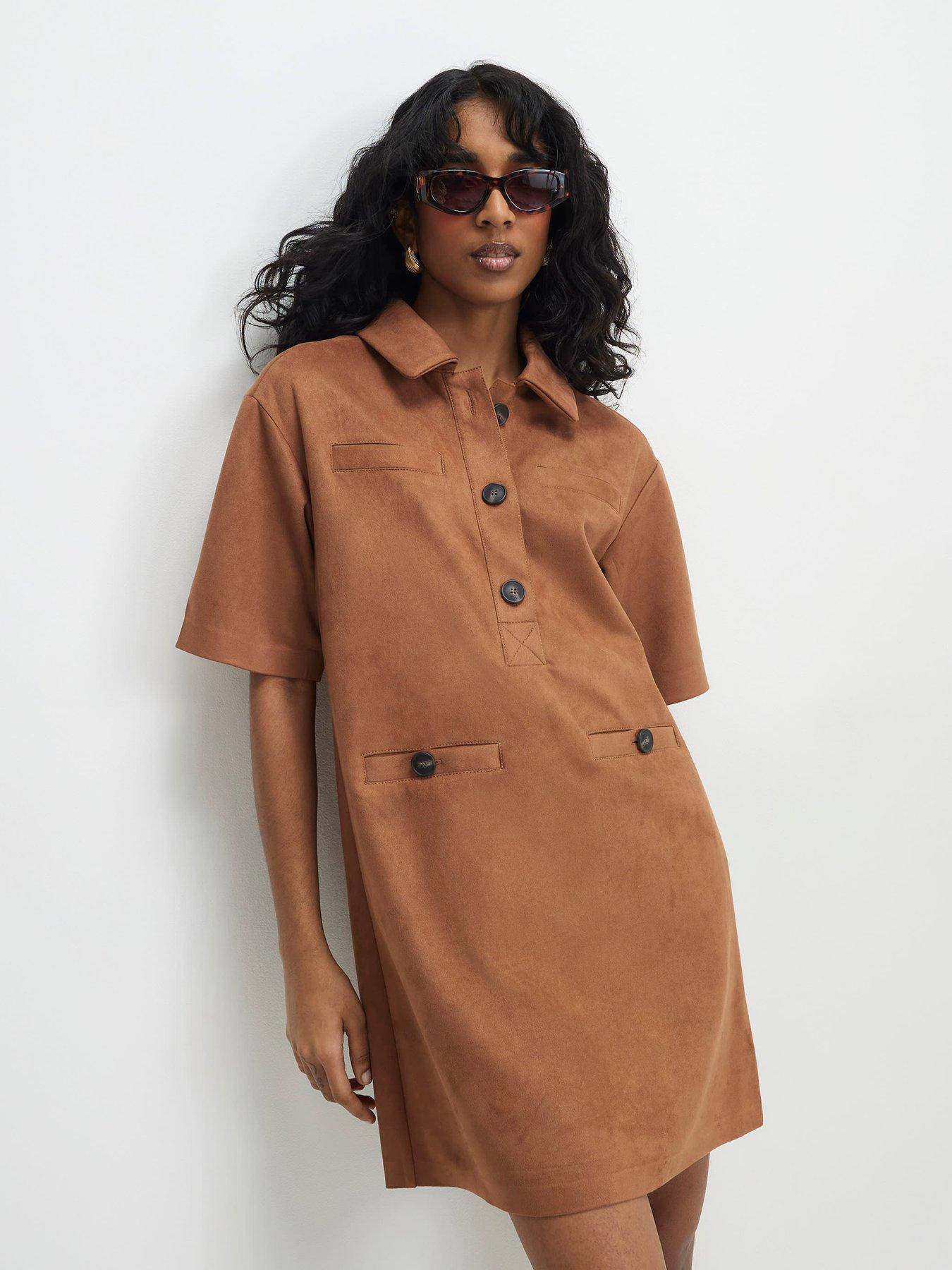 River Island Suedette T-Shirt Dress - Brown