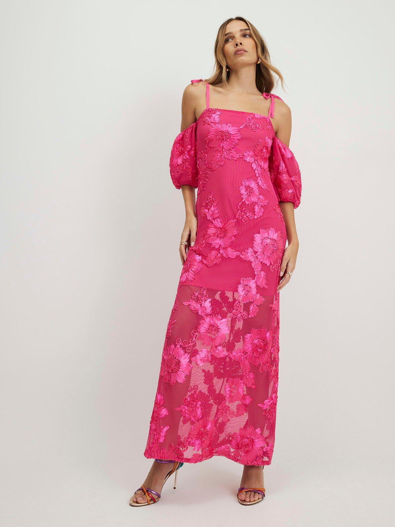 River Island Short Sleeve Cornelli Maxi Dress - Pink