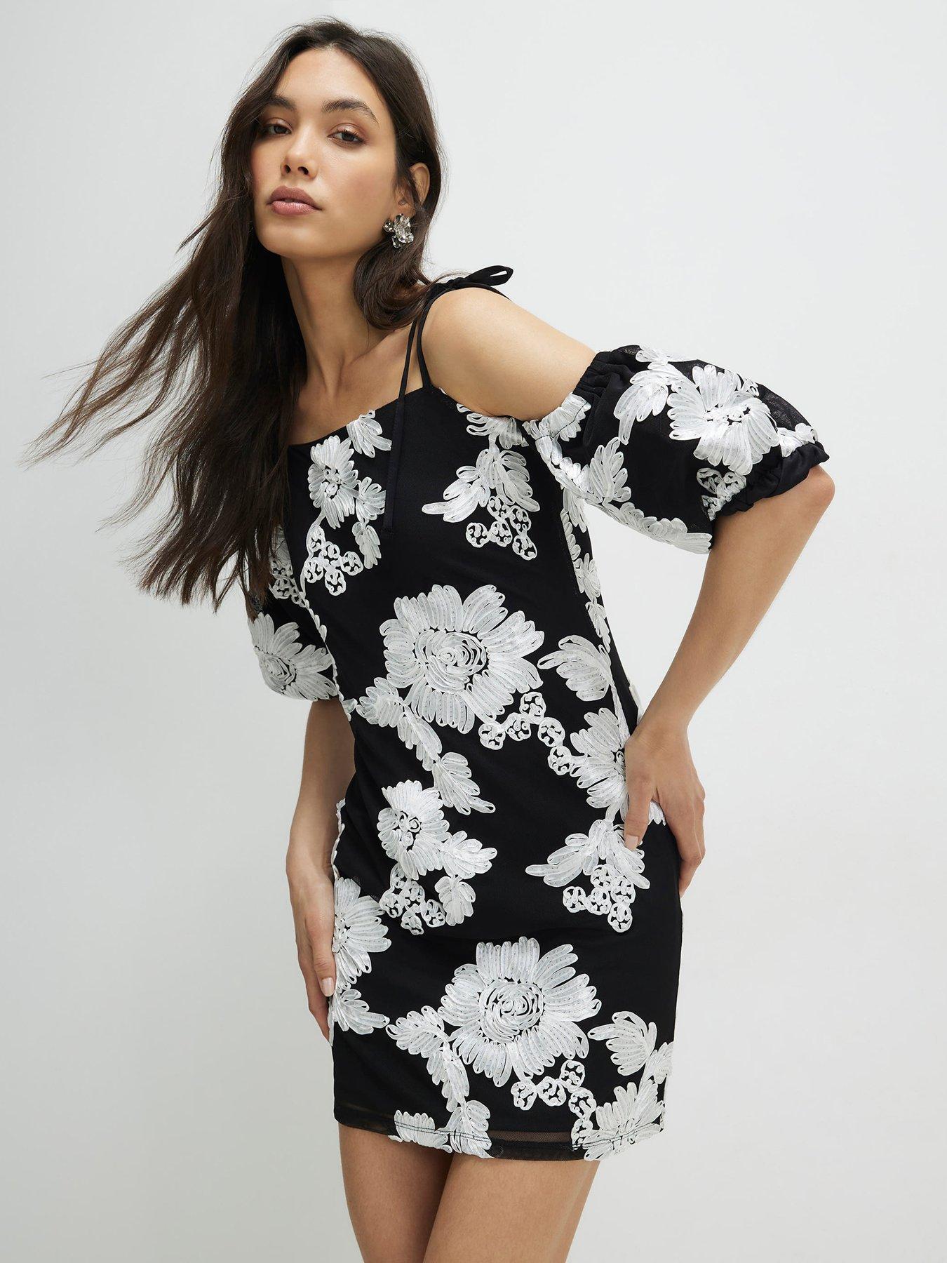 River Island Short Sleeve Cornelli Mini Dress - Black