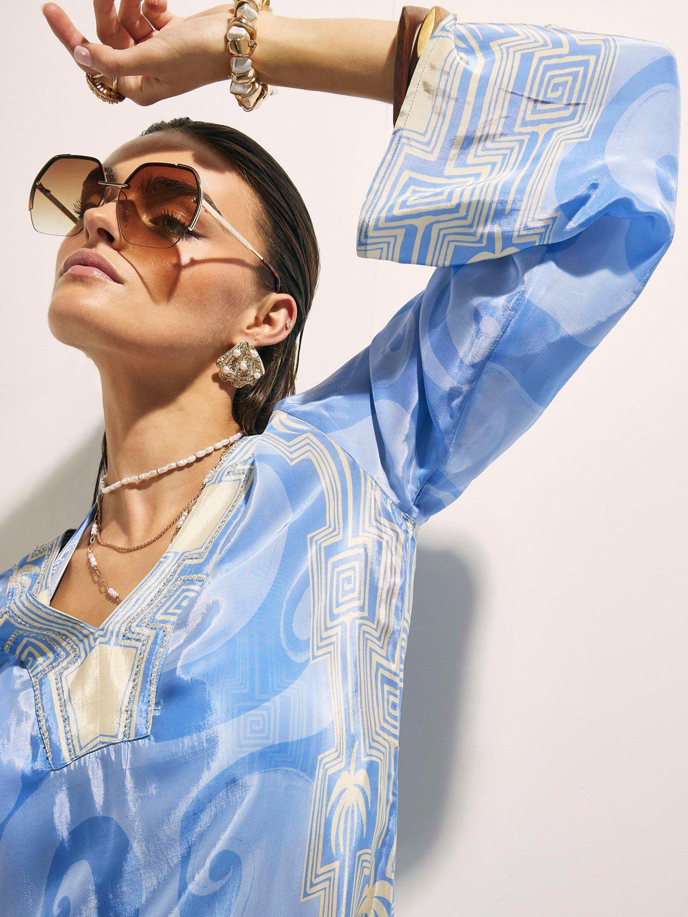 Image 4 of 4 of River Island La Mer Palm Tunic - Blue