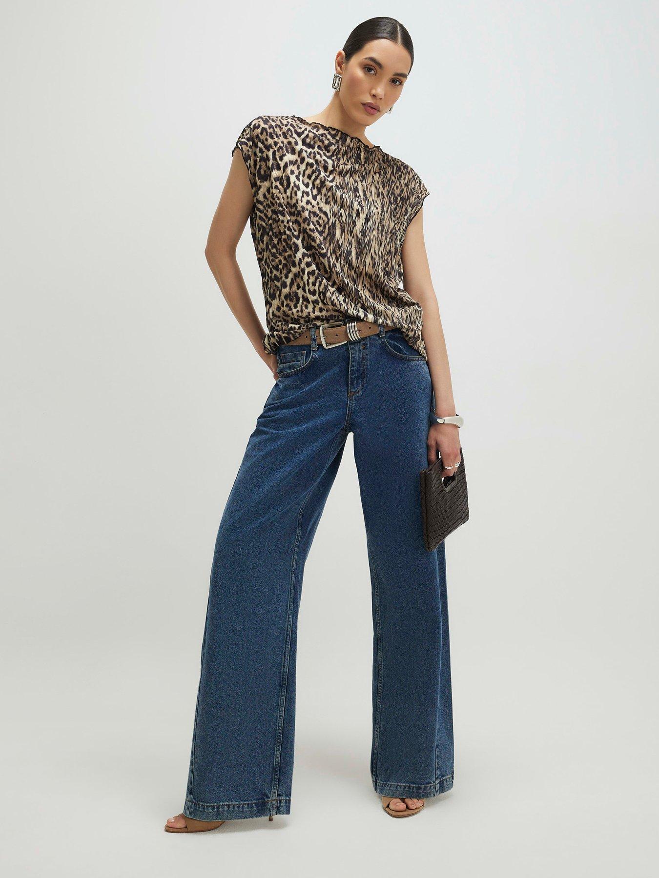 Image 3 of 4 of River Island Sl Leopard Crinkle Plisse Top - Beige