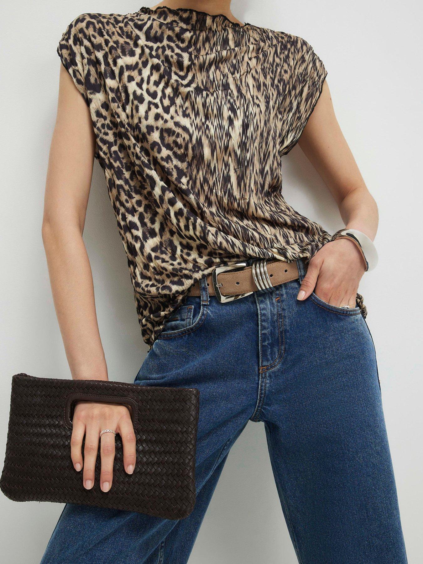 Image 4 of 4 of River Island Sl Leopard Crinkle Plisse Top - Beige