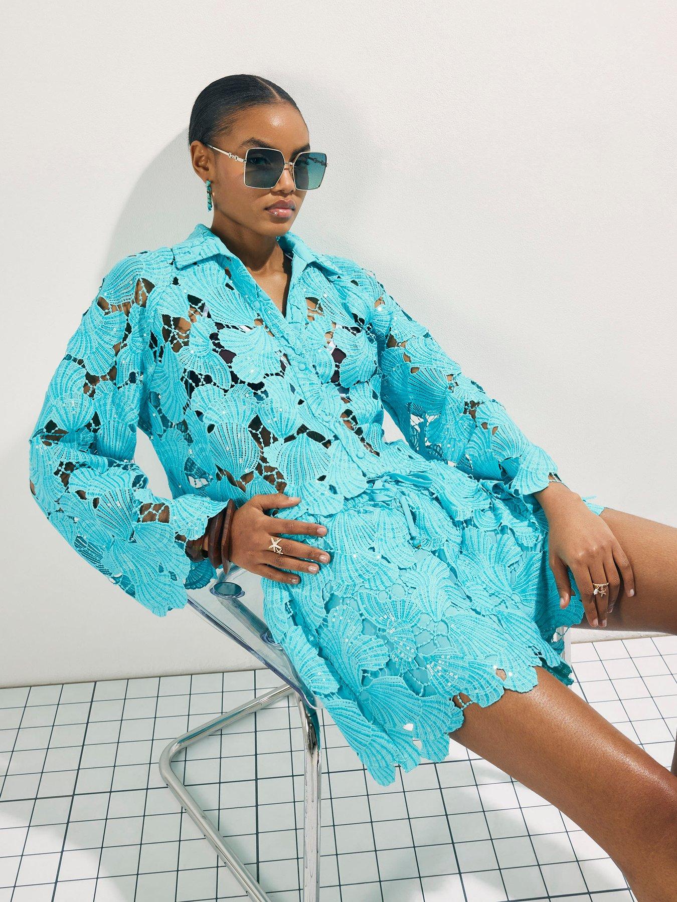  image of river-island-cutwork-sequin-shorts-blue