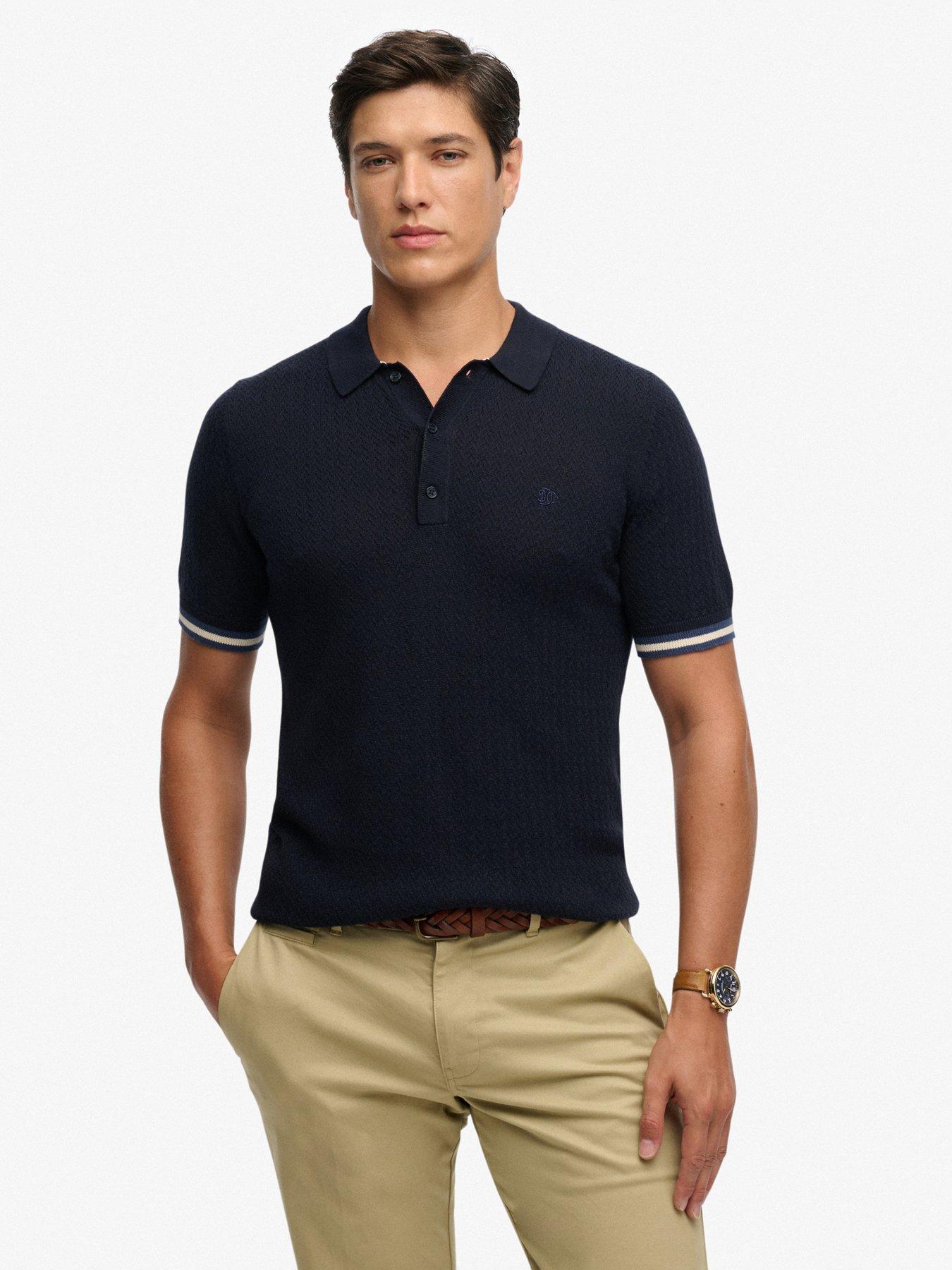 Superdry Knitted Texture Short Sleeve Polo Shirt - Navy