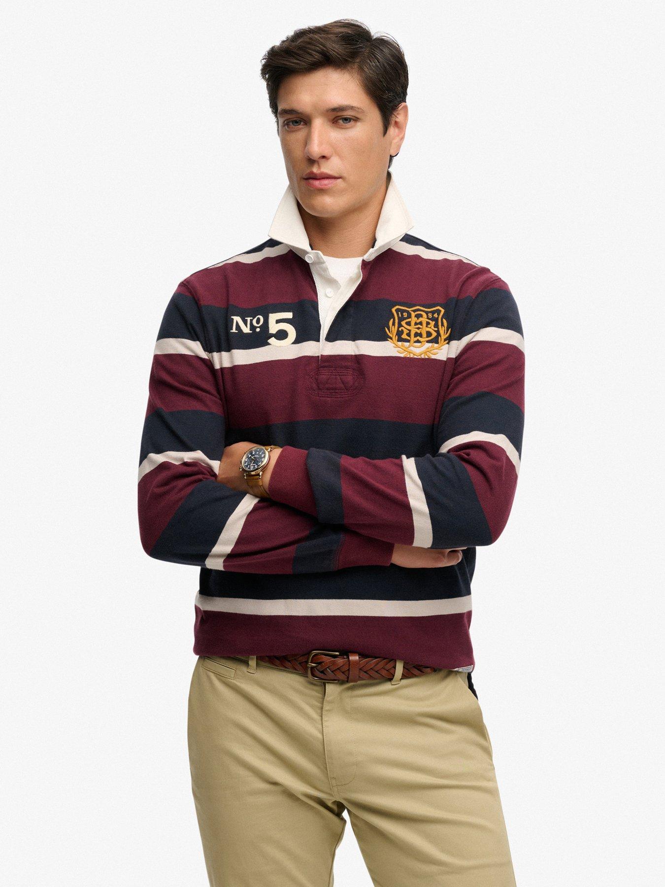 Superdry Double Emblem Stripe Rugby Top - Navy