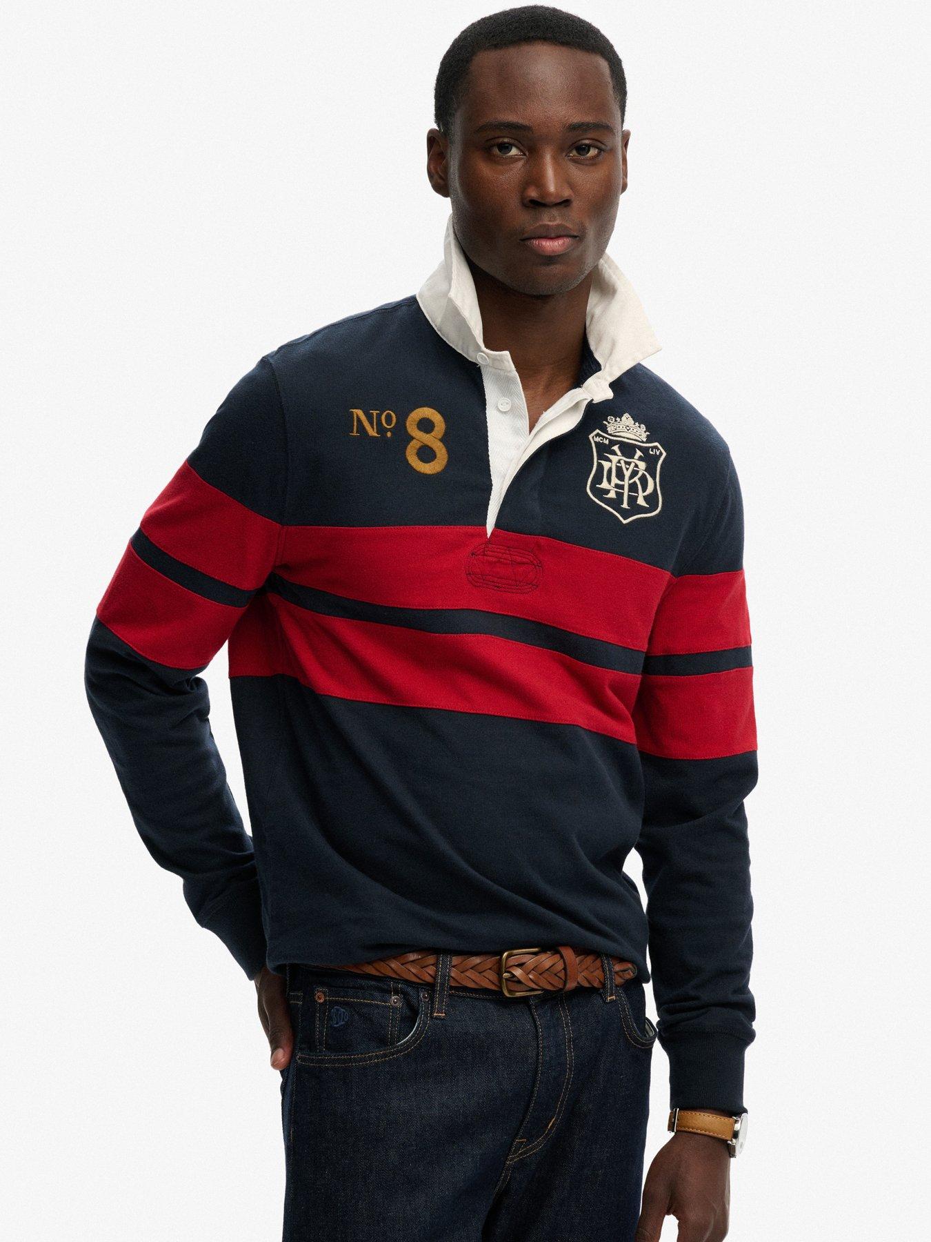 Superdry Double Emblem Stripe Rugby Top - Navy