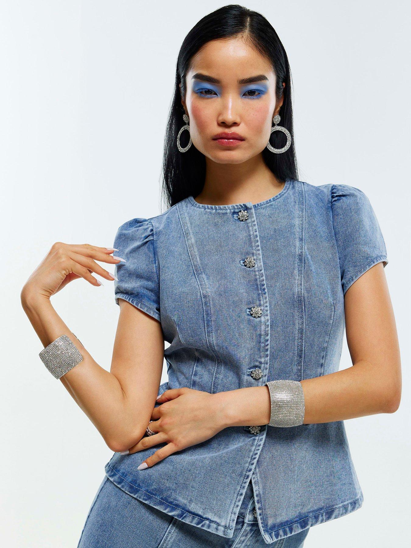 River Island Peplum Bling Sebastian Top - Blue