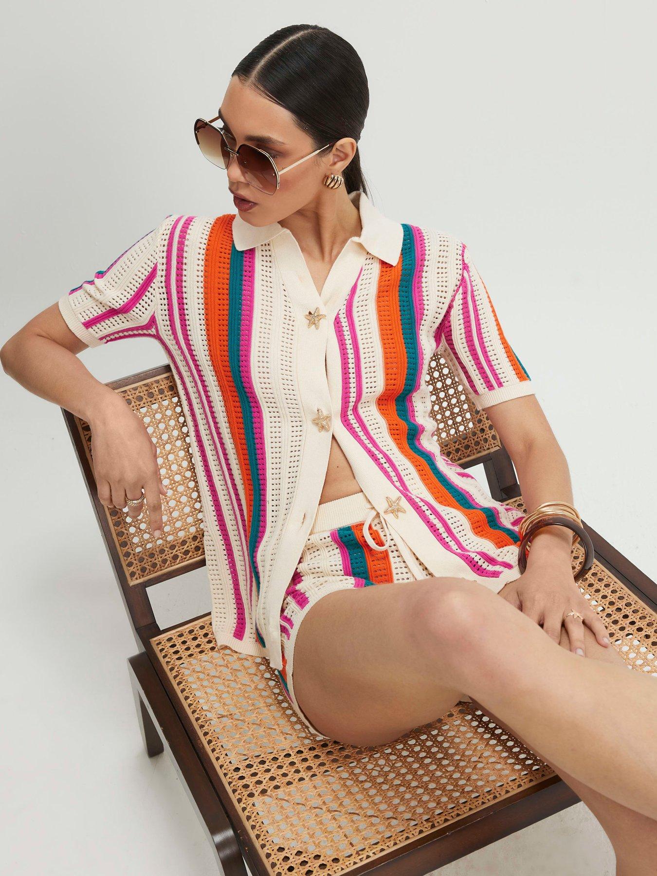 River Island Striped Collared Top - Cream