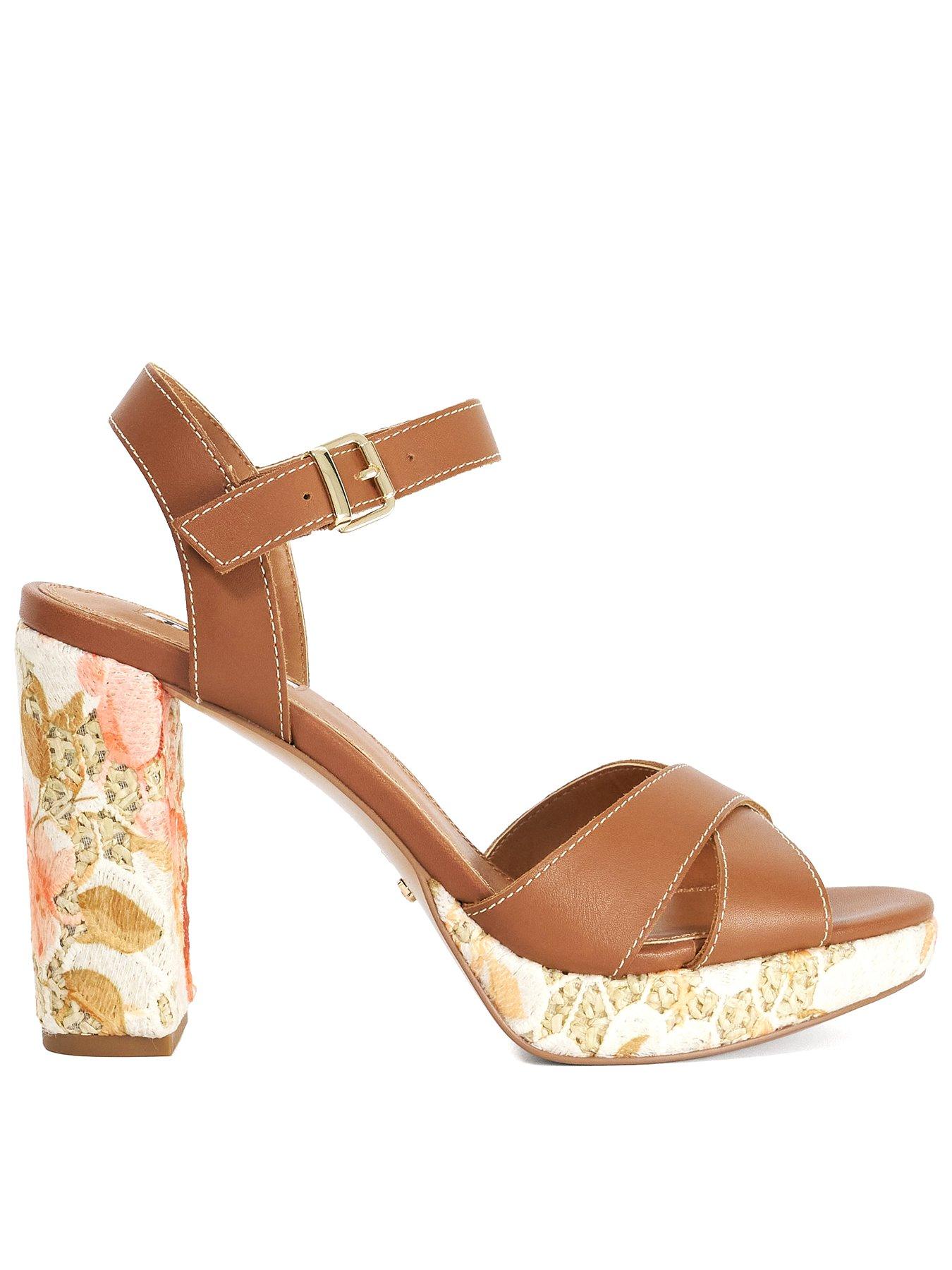 front image of dune-london-monique-platform-block-heel-tan