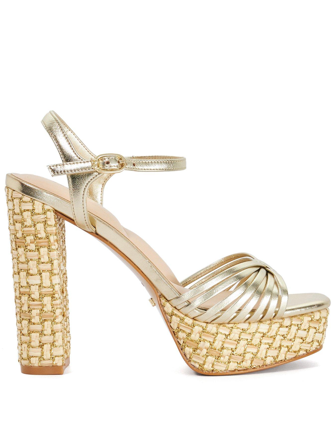 Image 1 of 6 of Dune London Minogue Suede and Leather Strappy Gladiator Platform Sandal - Gold