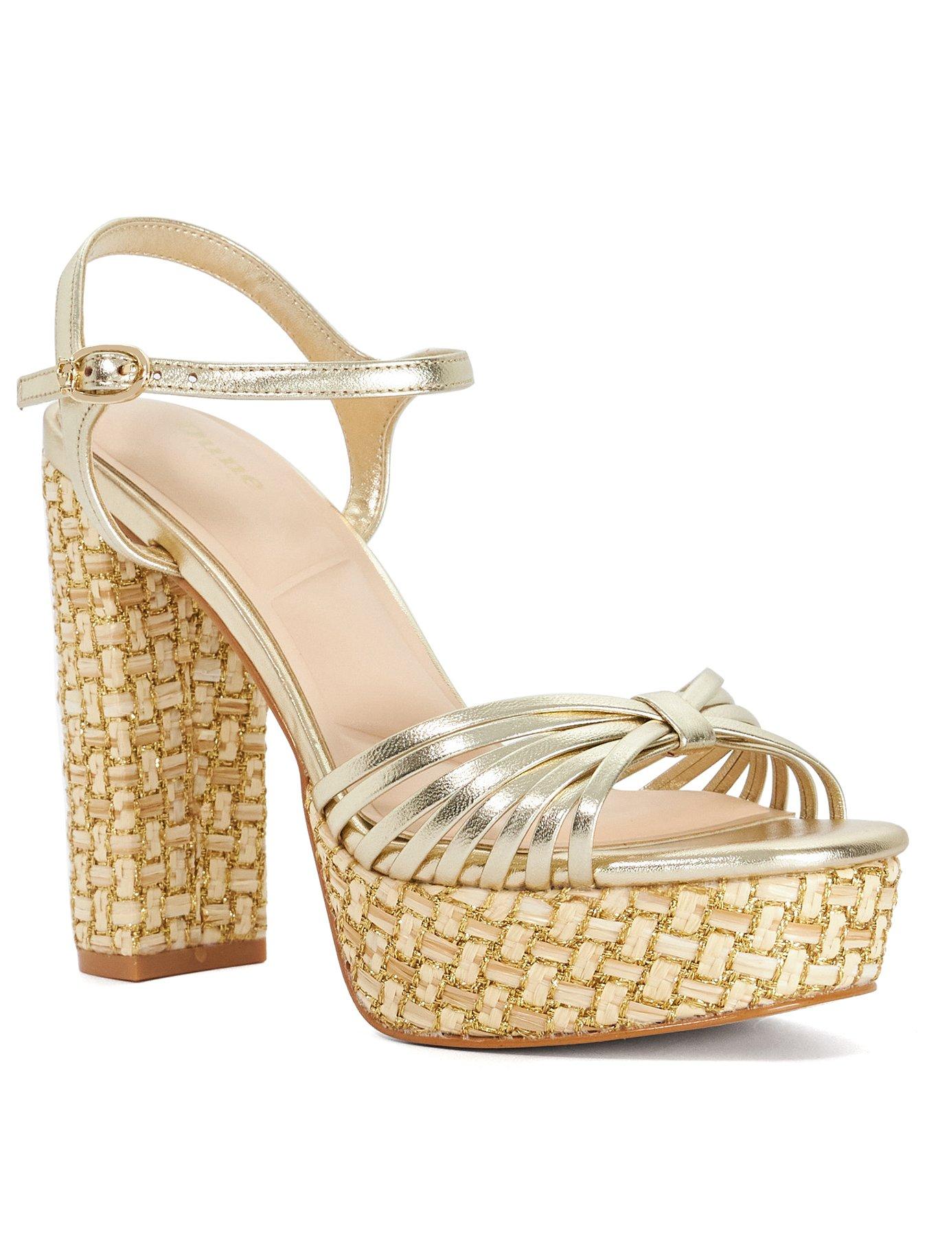 Image 2 of 6 of Dune London Minogue Suede and Leather Strappy Gladiator Platform Sandal - Gold