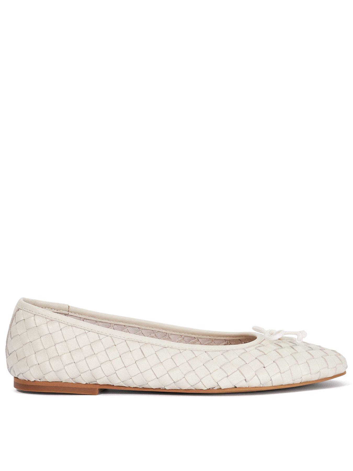 Dune London Wide Fit Woven Leather Bow Detail Ballet Pumps - Cream