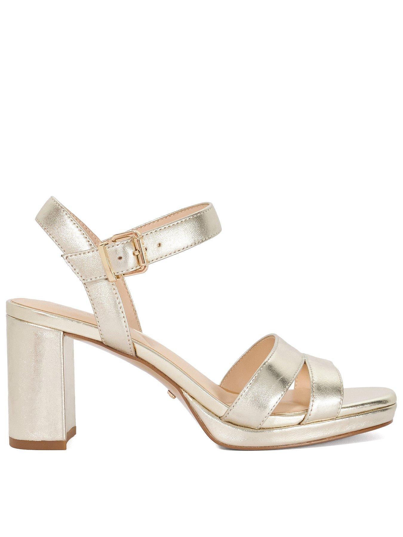 Image 1 of 5 of Dune London Manifesting Block Heel Sandals - Gold