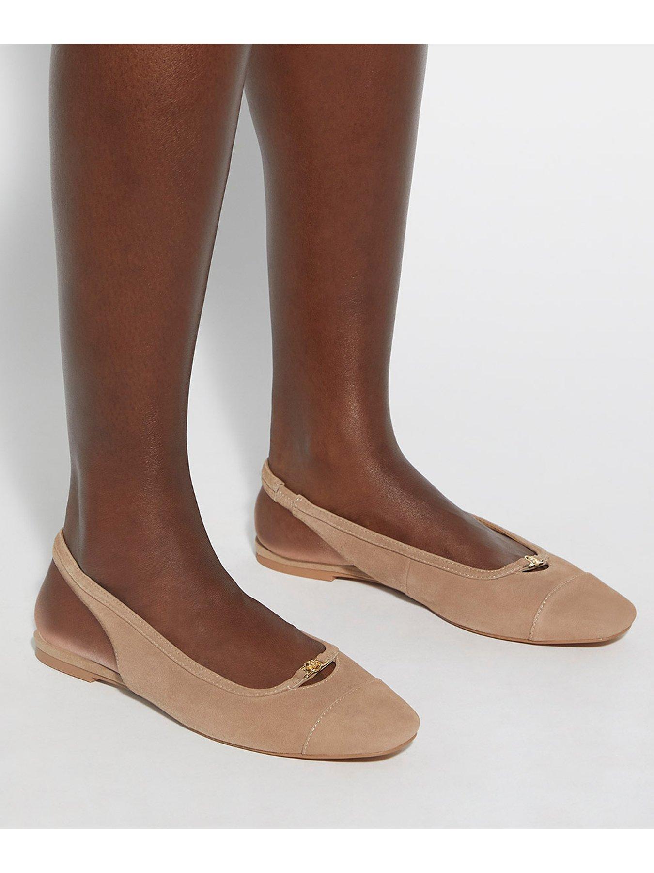 Image 6 of 6 of Dune London Hanna Suede Sling Back Logo Flats - Brown