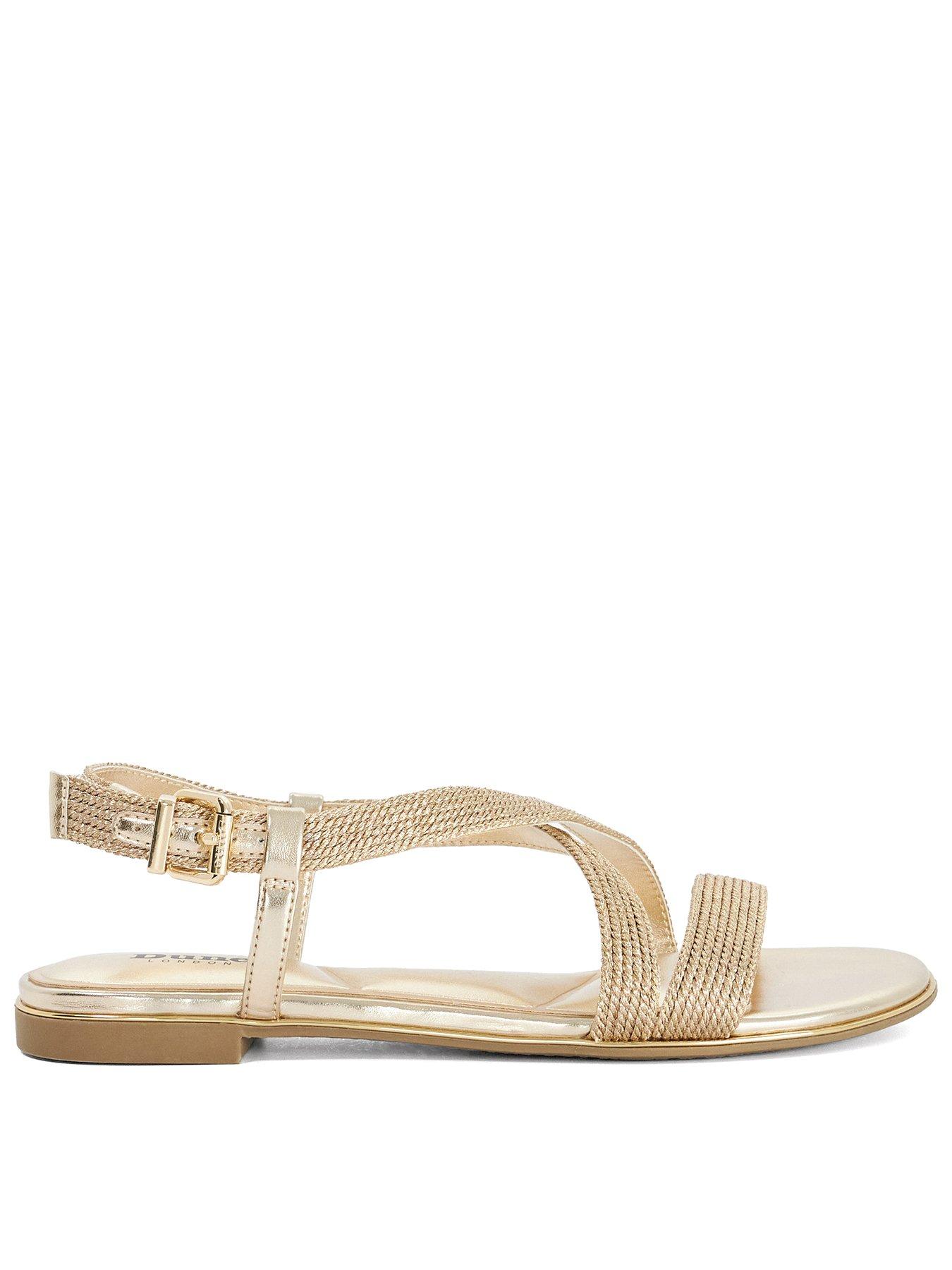 Image 1 of 6 of Dune London Lope Metallic Flat Sandals - Gold