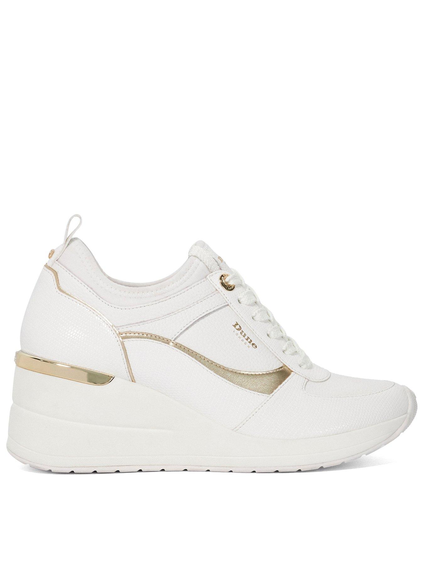 front image of dune-london-elarah-trainer-wedge-white